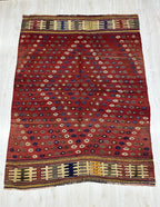 Vintage Turkish Kilim Rug – Handwoven Wool Carpet, 4.59x5.84 ft
