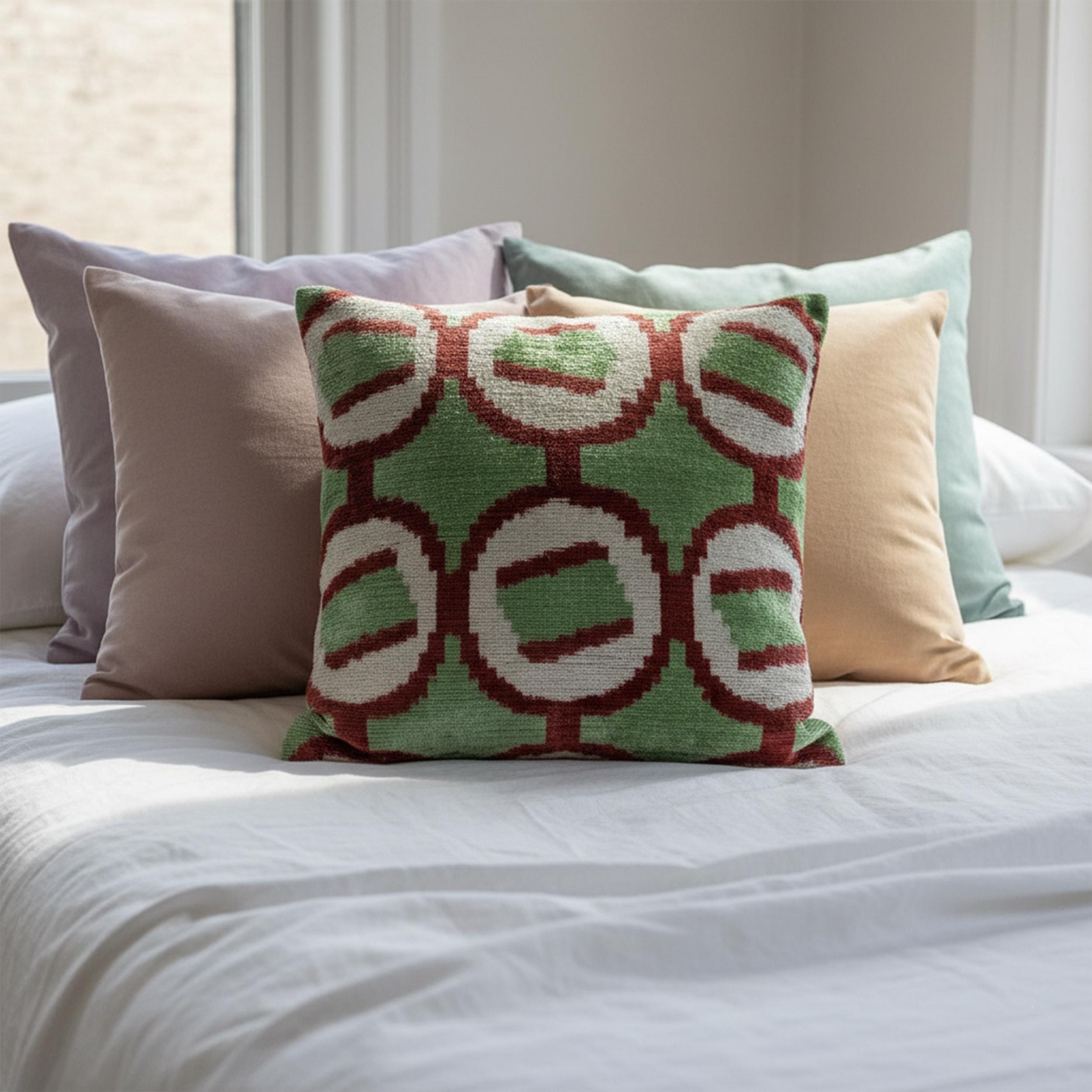 Green & Red Ikat Pillow Cover 16x24