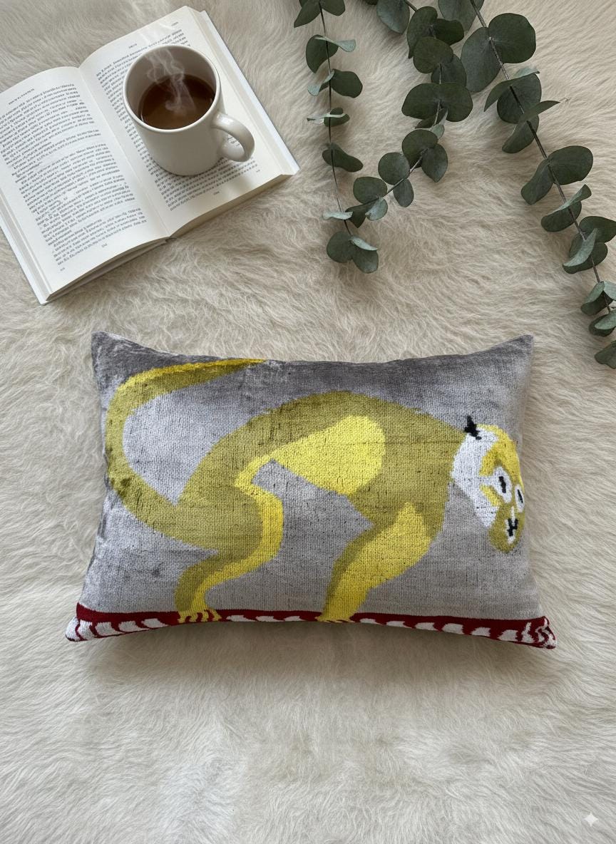 Yellow Monkey Animal Velvet Pillow Cover 16x24