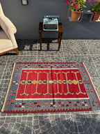 Vintage Handwoven Turkish Kilim Rug, 3.12x4.66 ft, Wool Rug