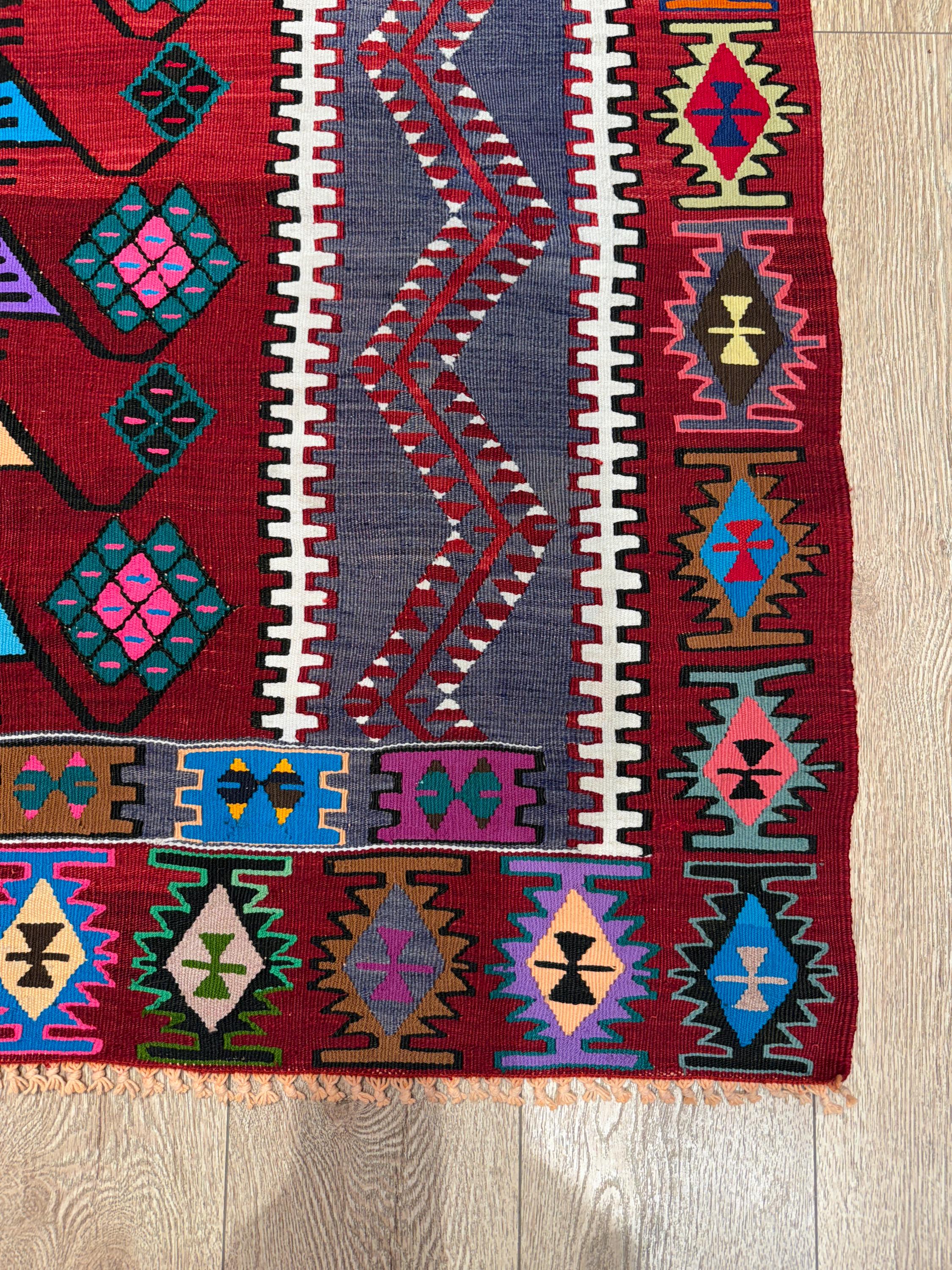 Vintage Turkish Kilim Rug, Handwoven Wool, Boho Home Decor (3.94x7.35 ft)