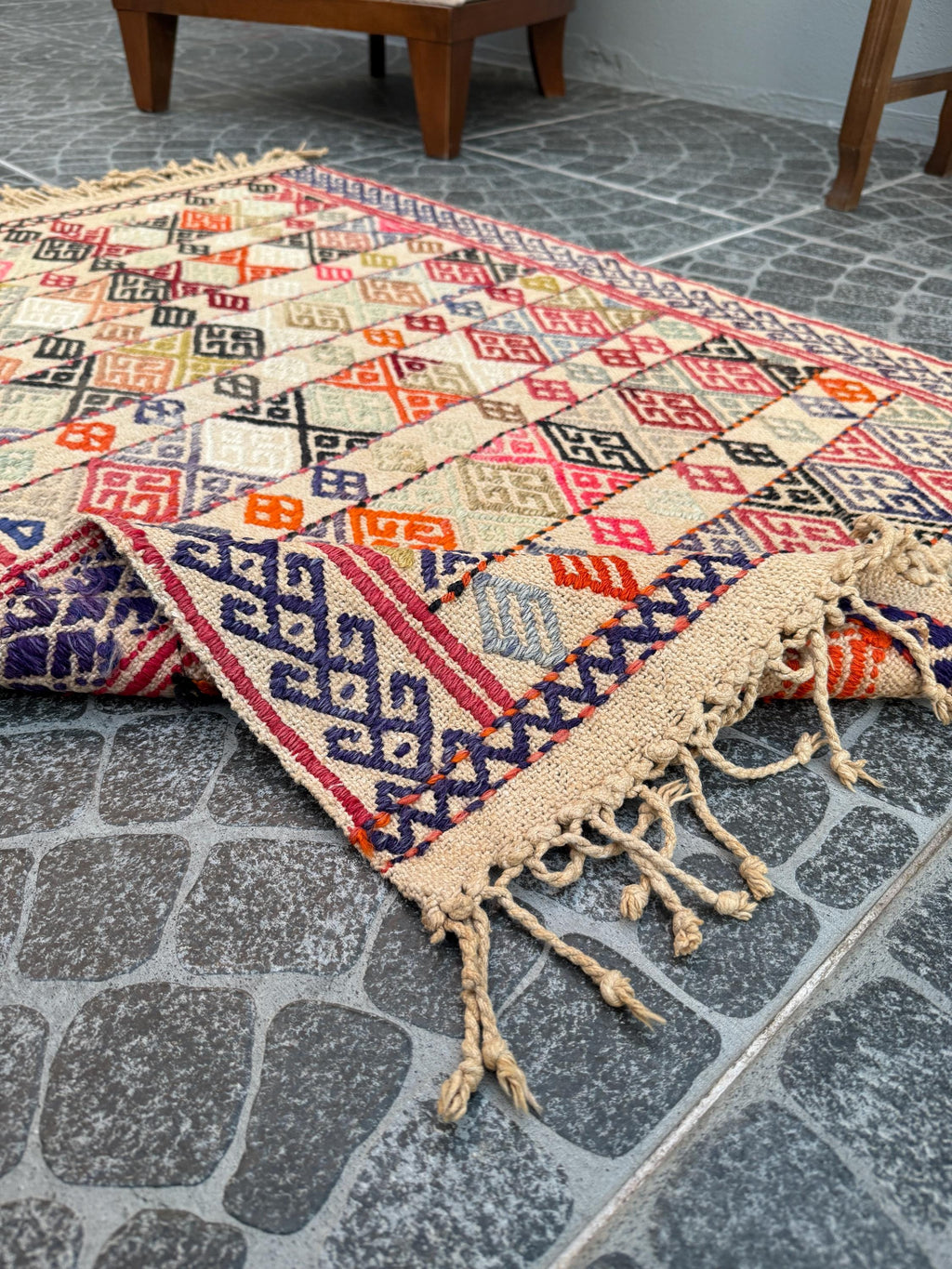 Handwoven Vintage Turkish Cicim Rug, Bohemian Tribal Wool Rug (2.72x4.04 ft)