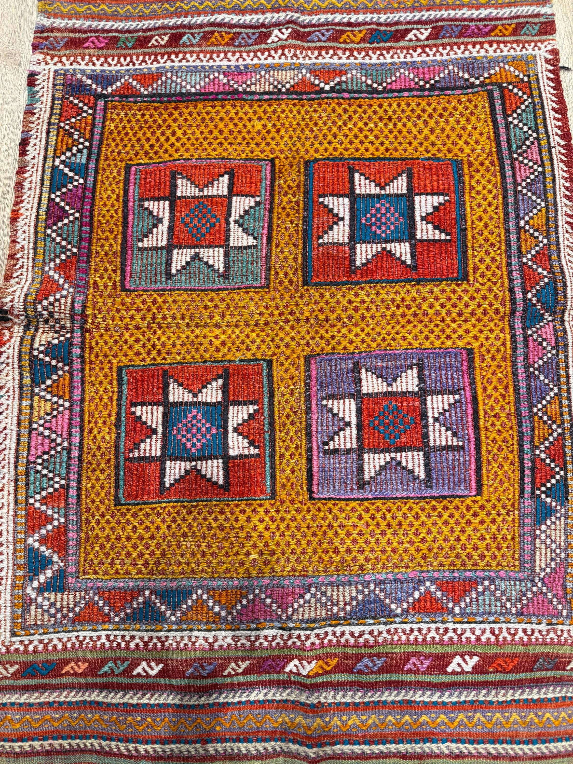 Vintage Turkish Kilim Rug – Handwoven Wool, Boho Decor (3x4.3 ft)