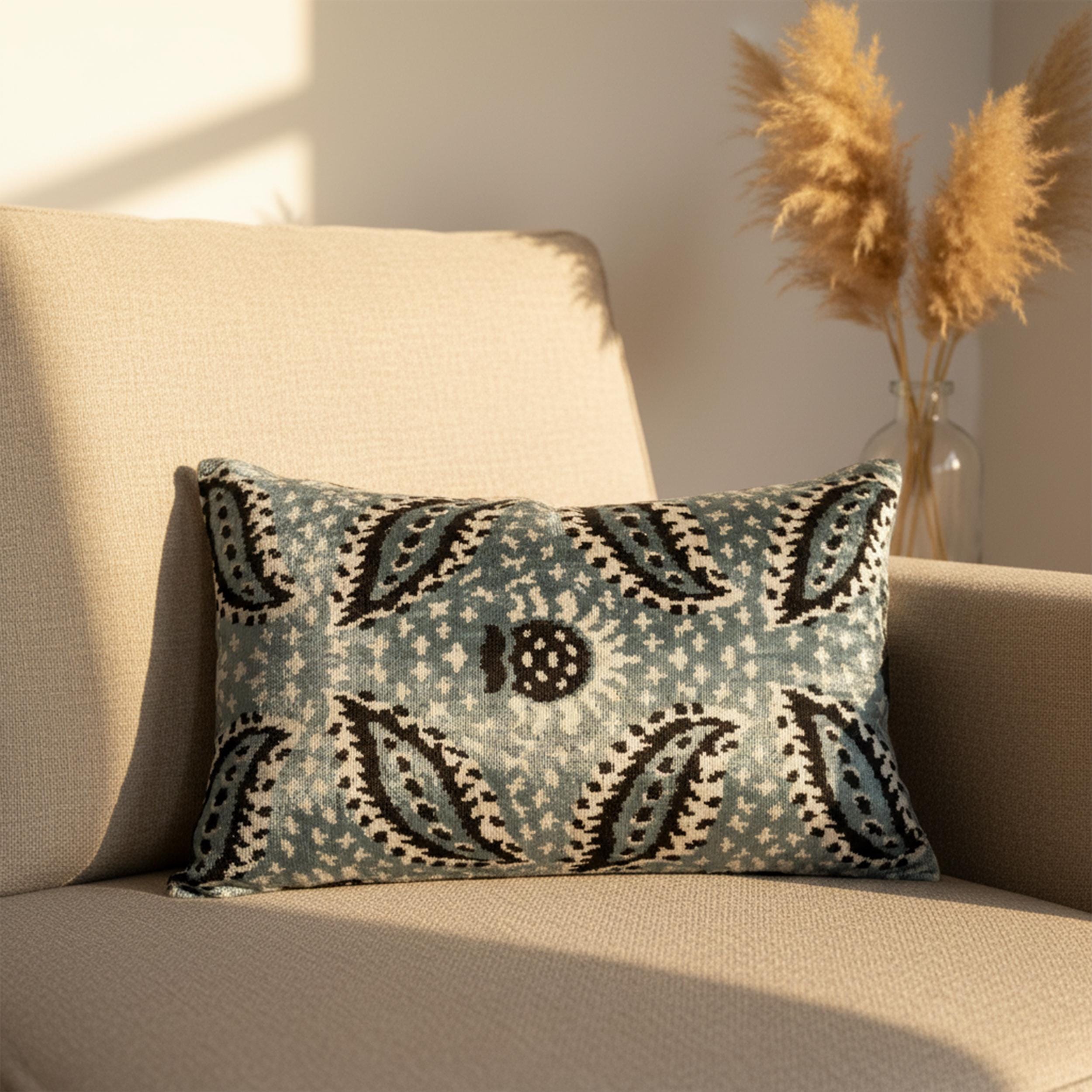 Light Blue and Black Velvet Pillow Cover 16x24