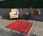 Vintage Afyon Cicim Rug, Handwoven Turkish Kilim, 3.94x4.69 ft