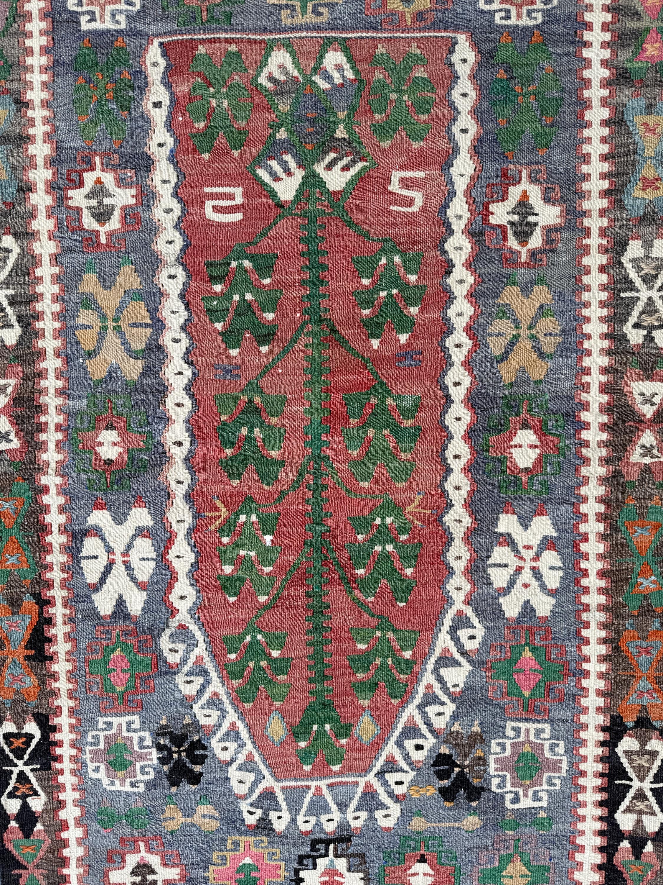 Vintage Turkish Kilim Rug, Tree of Life, Handwoven Wool (2.53x4.20 ft)