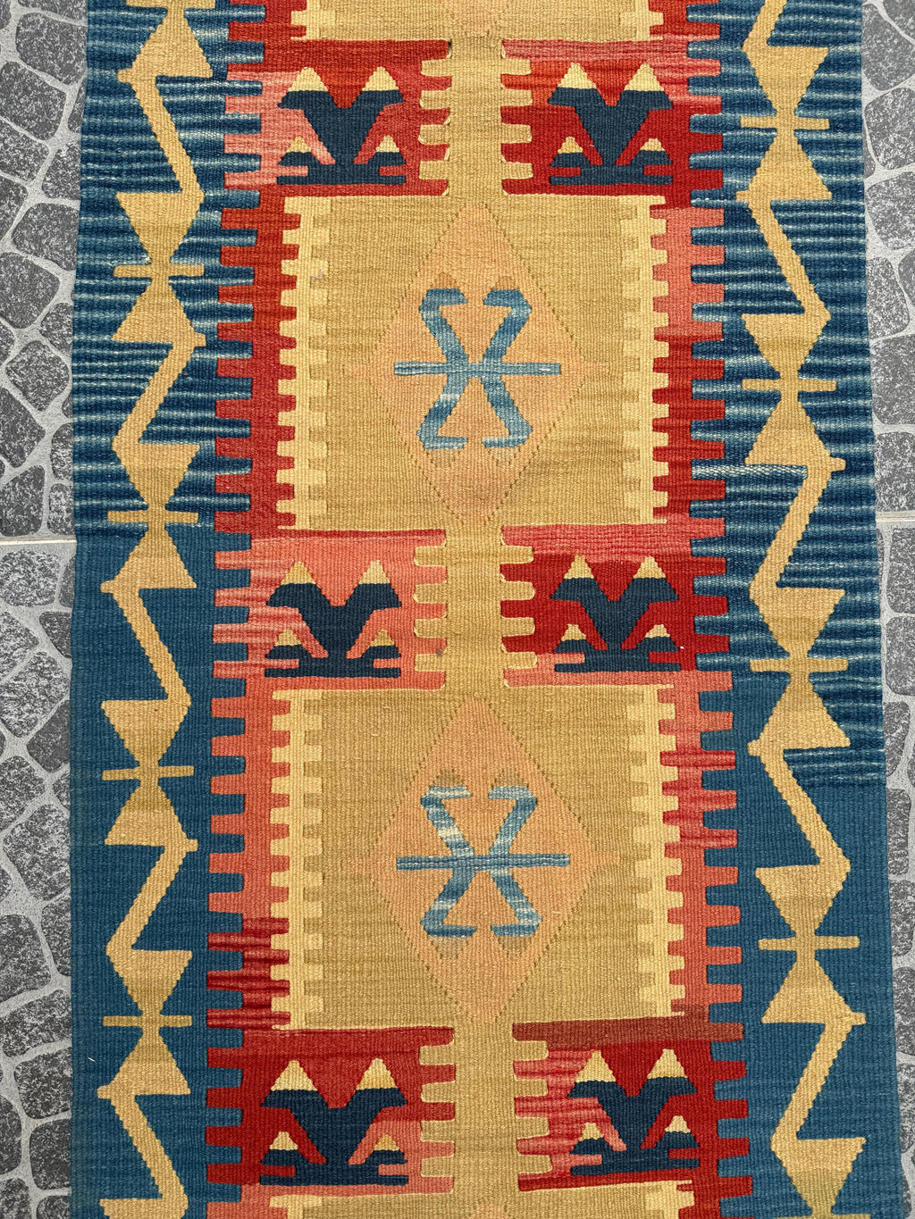 Vintage Turkish Kilim Rug, Handwoven Wool Runner (2.30x6.60 ft)