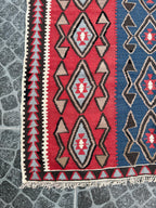Vintage Handwoven Turkish Kilim Rug, Amulet Star Motifs, 3.44x5.41 ft