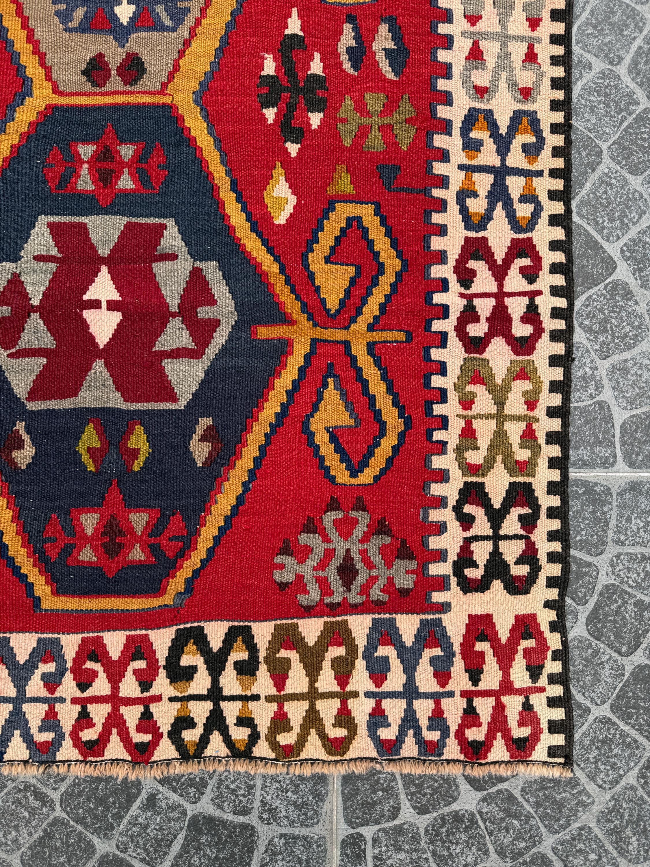 Vintage Turkish Kilim Rug: Handwoven Wool Boho Decor (3.28x6.23 ft)