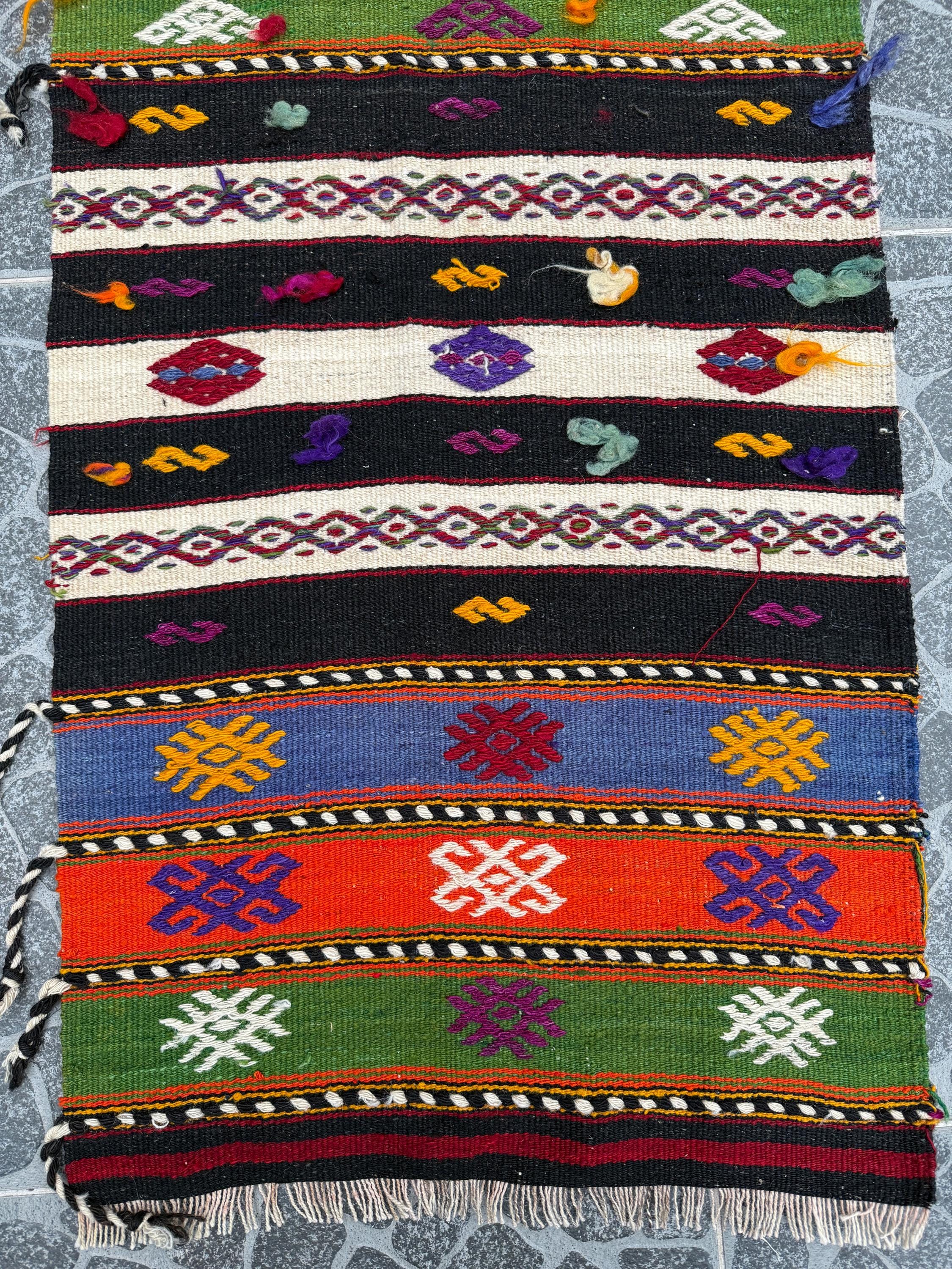 Vintage Handwoven Kilim Runner Rug: Turkish Cicim Design, Boho Decor