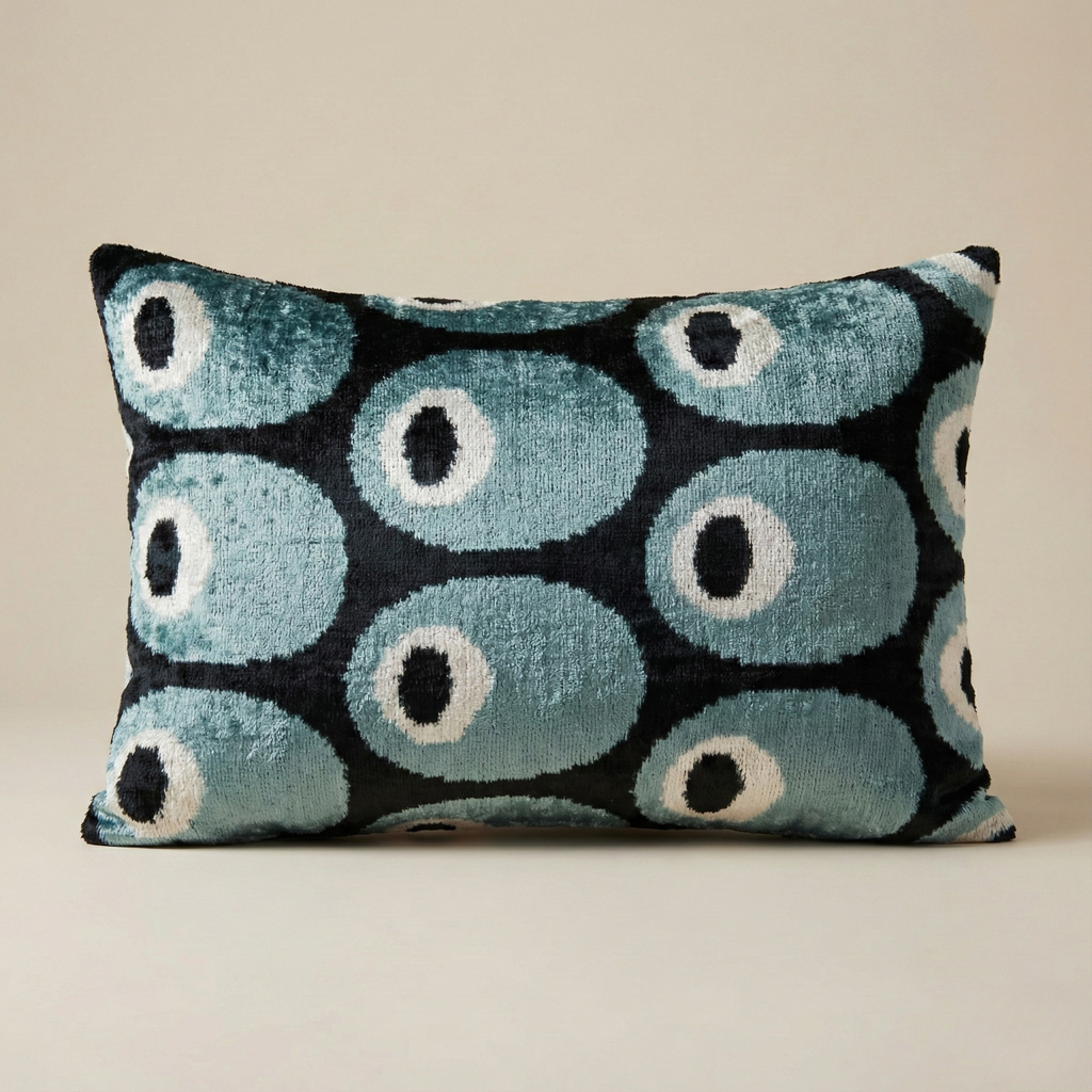 Blue Black Evil Eye Velvet Pillow Cover 16x24