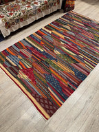 Vintage Turkish Kilim Rug, Boho Geometric Wool Area Rug (4.6 x 7.7 ft)