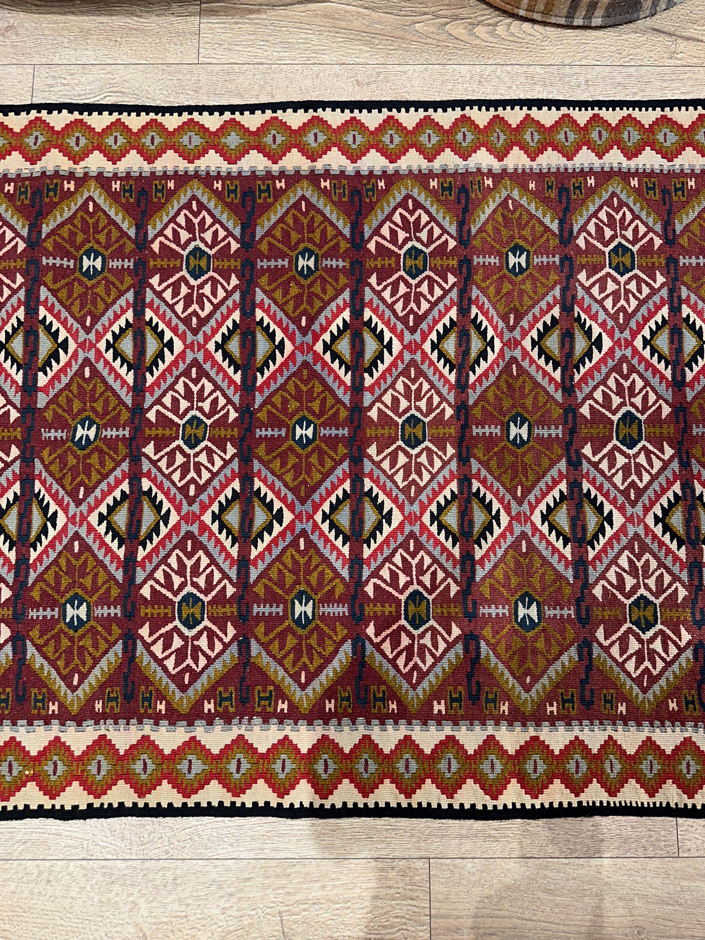 Vintage Turkish Kilim Rug, Handwoven Wool Boho Decor (3.4 x 6.1 ft)