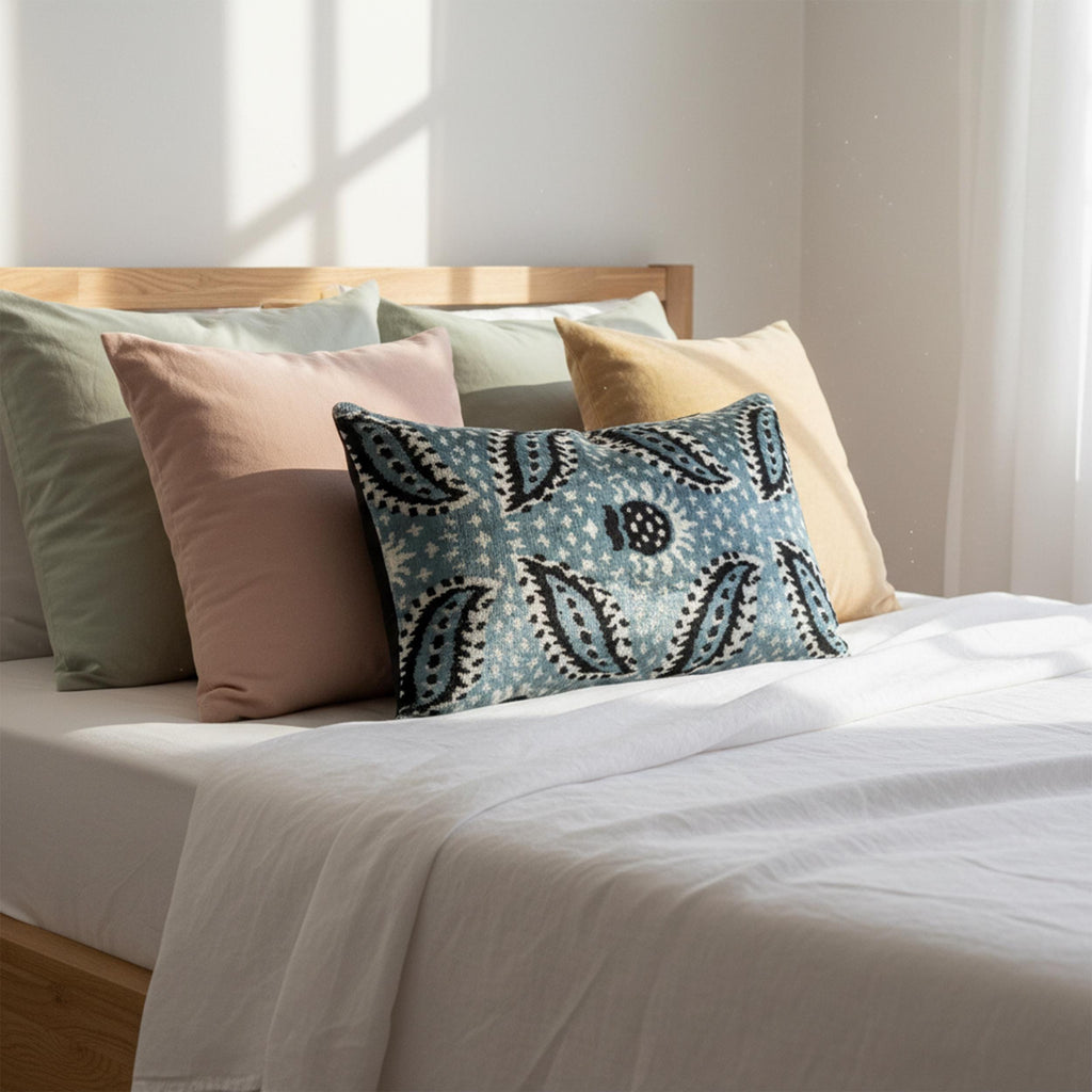 Light Blue and Black Velvet Pillow Cover 16x24