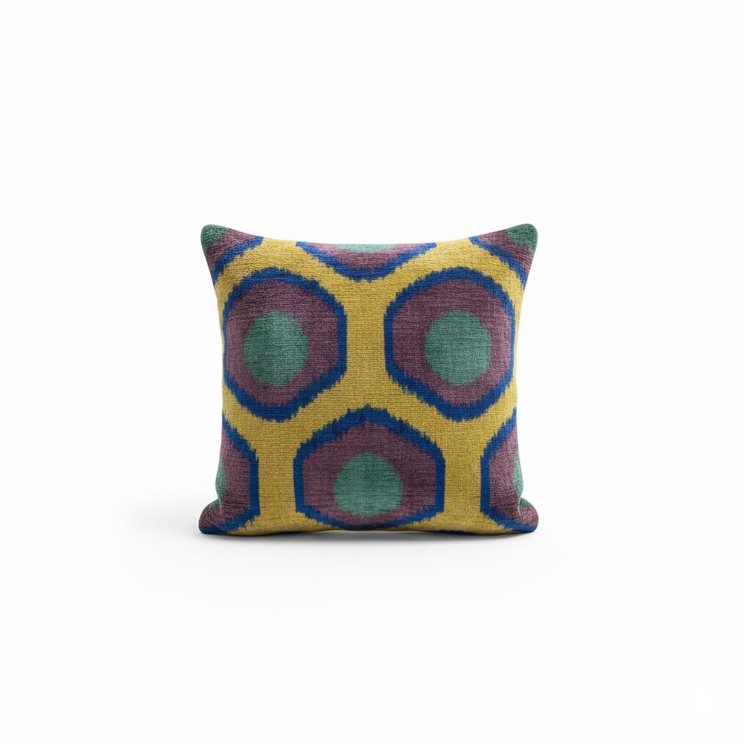 Yellow, Blue & Purple Ikat Pillow Cover 16x24