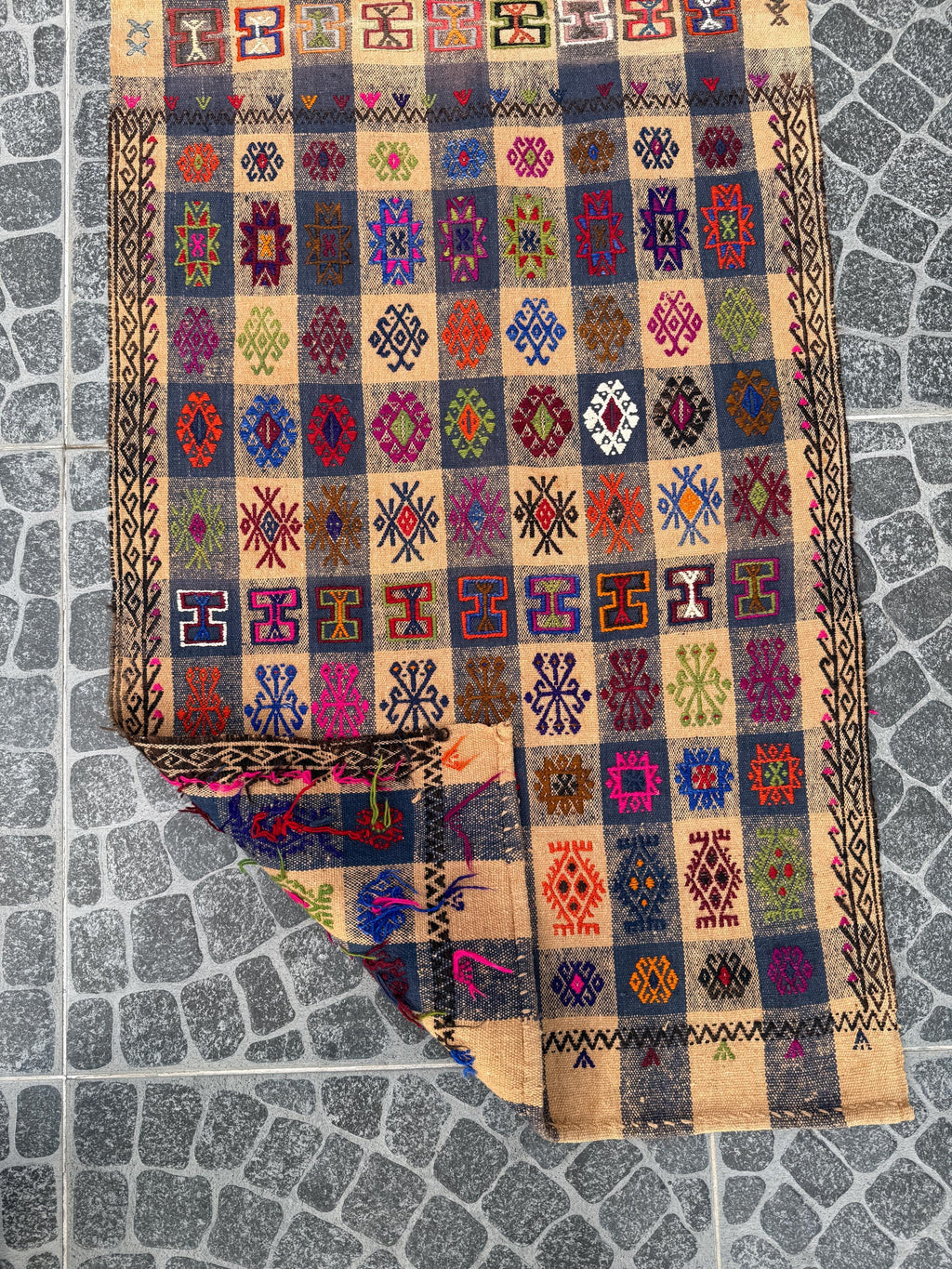 Vintage Turkish Kilim Rug, Bohemian Woven Area Rug (2.33x7.22 ft)