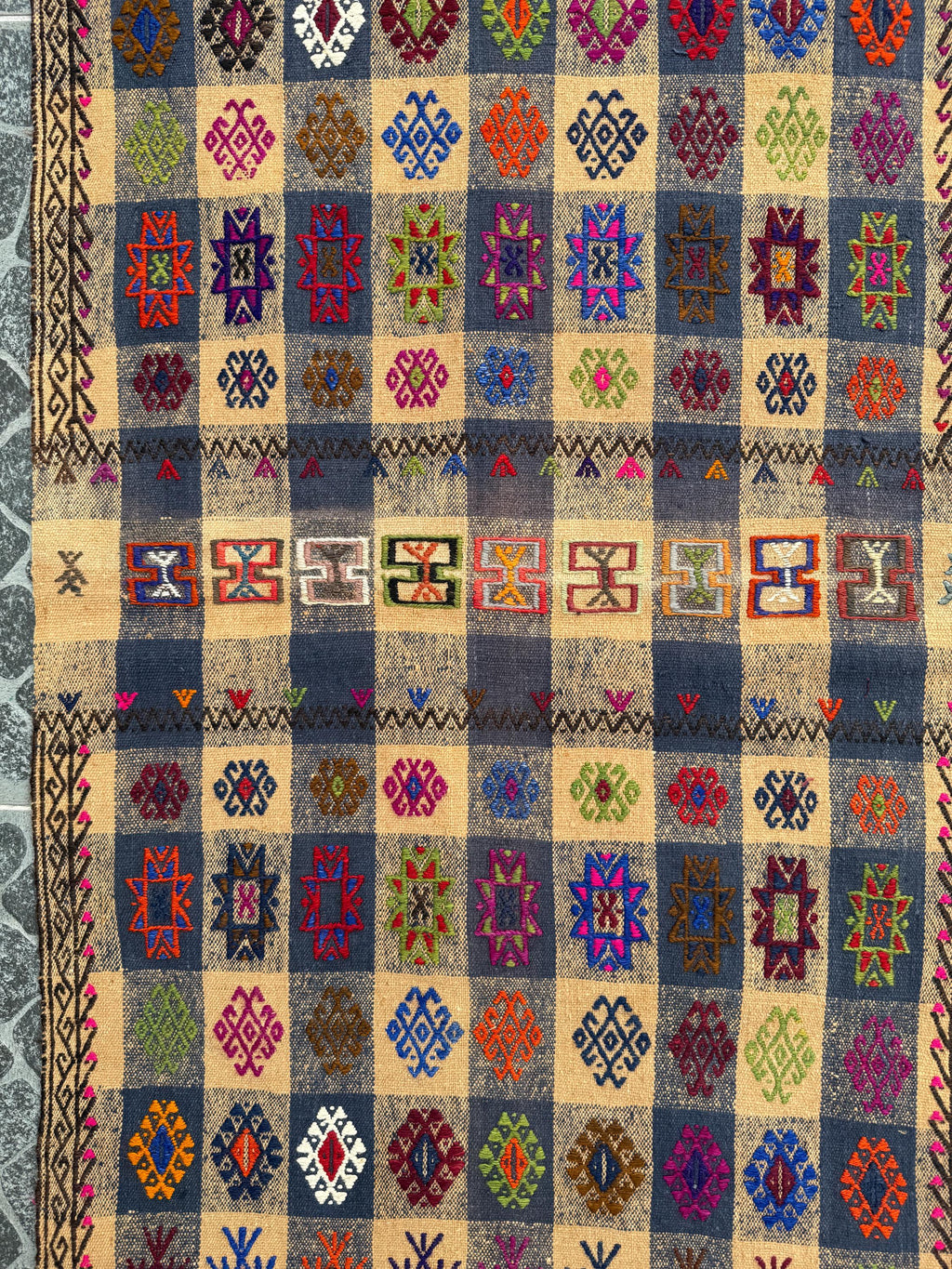 Vintage Turkish Kilim Rug, Bohemian Woven Area Rug (2.33x7.22 ft)