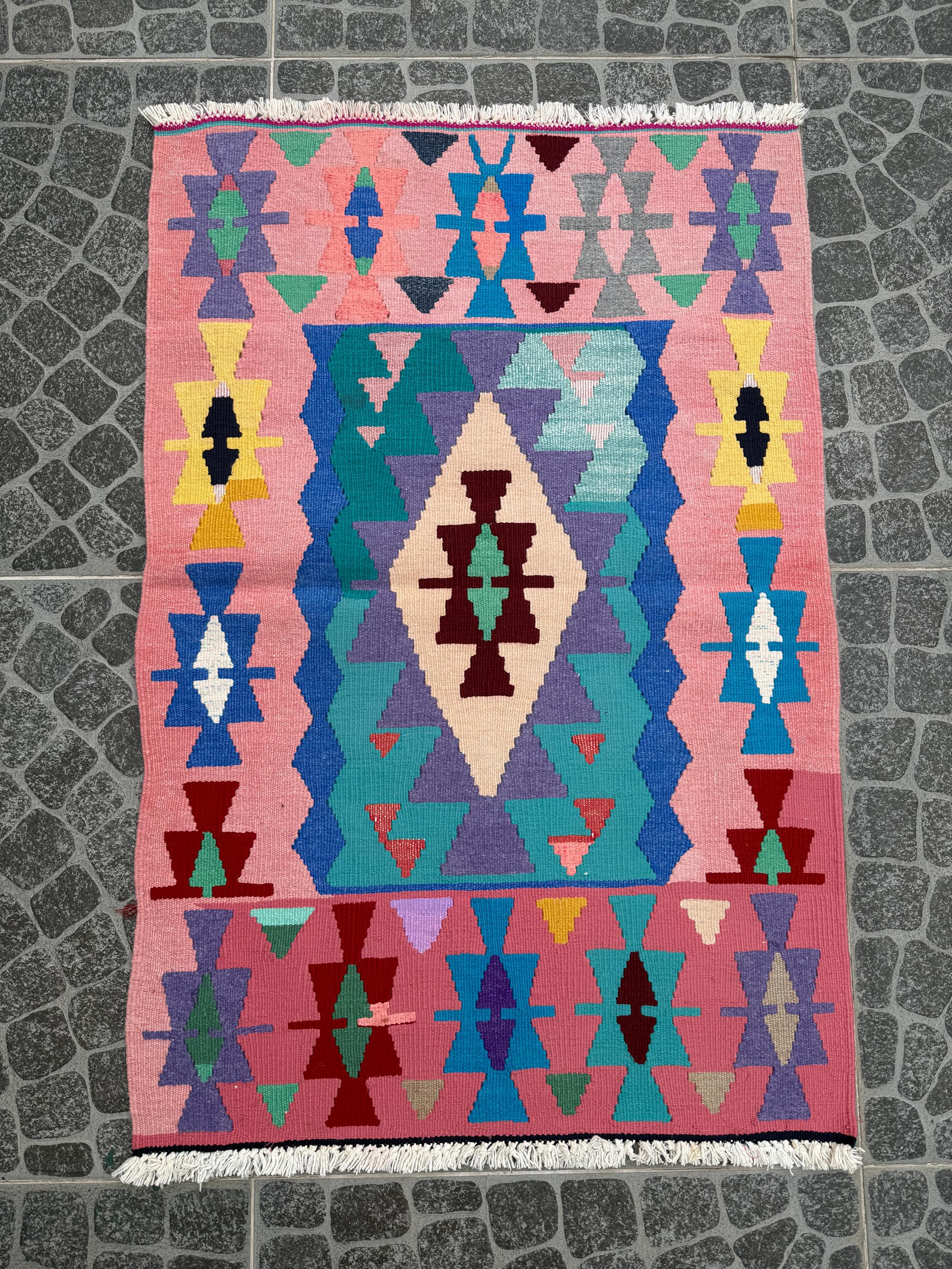 Vintage Turkish Kilim Rug: Handwoven Wool Anatolian Decor (2.40x3.51 ft)