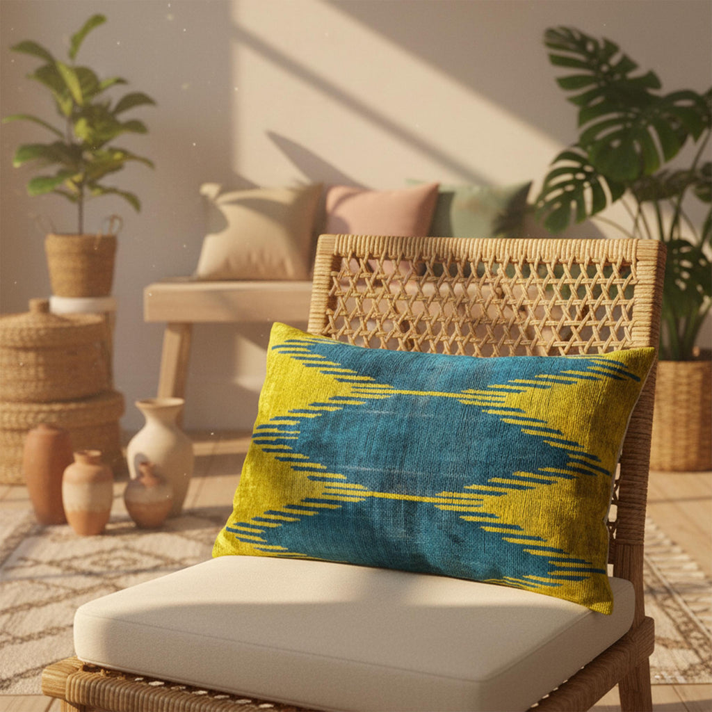 Bold Blue and Yellow Velvet Pillow Cover 16x24