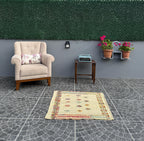 Handwoven Turkish Kilim Rug, Bohemian Geometric Accent Rug (2.89x2.95 ft)