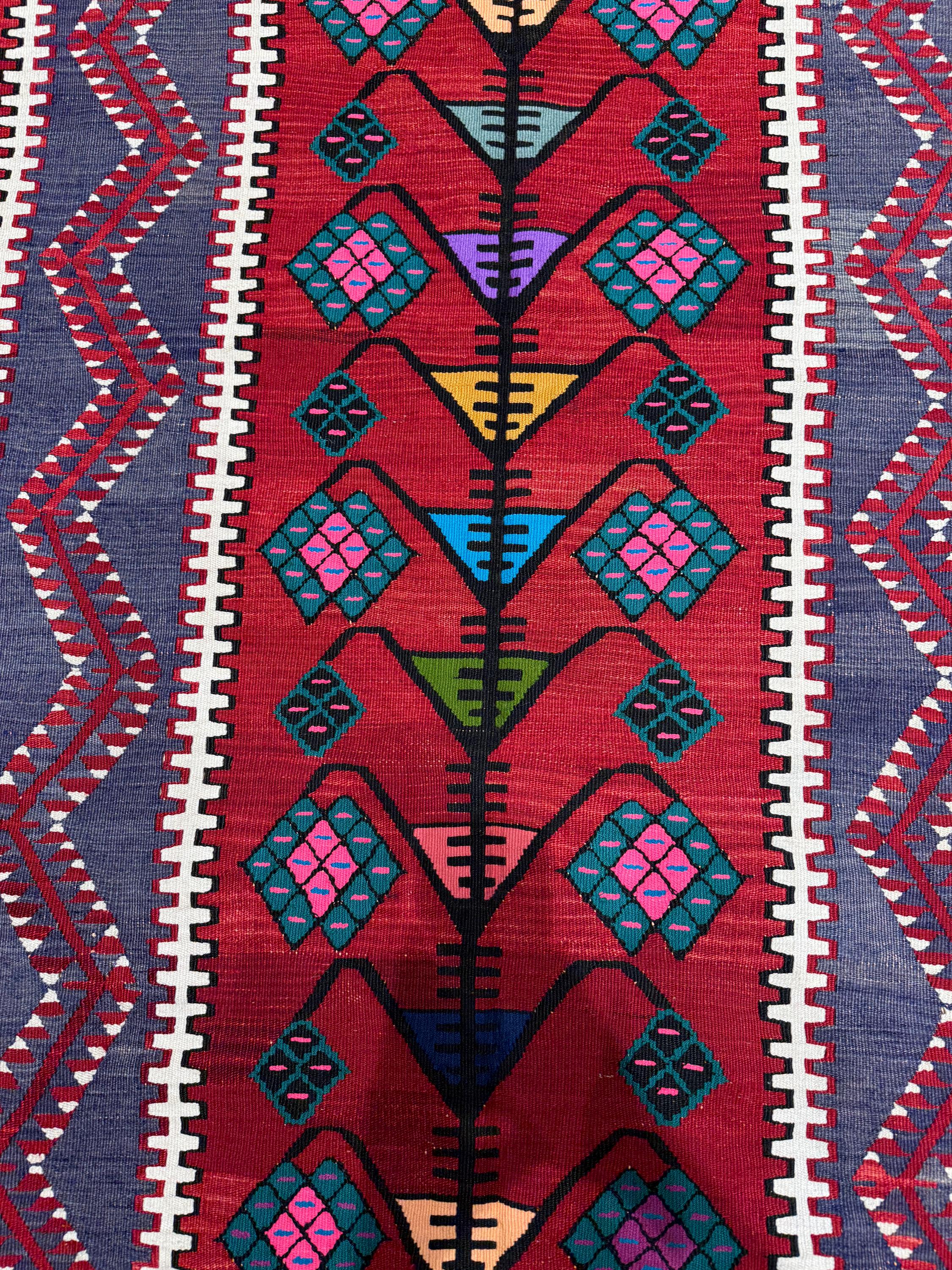 Vintage Turkish Kilim Rug, Handwoven Wool, Boho Home Decor (3.94x7.35 ft)