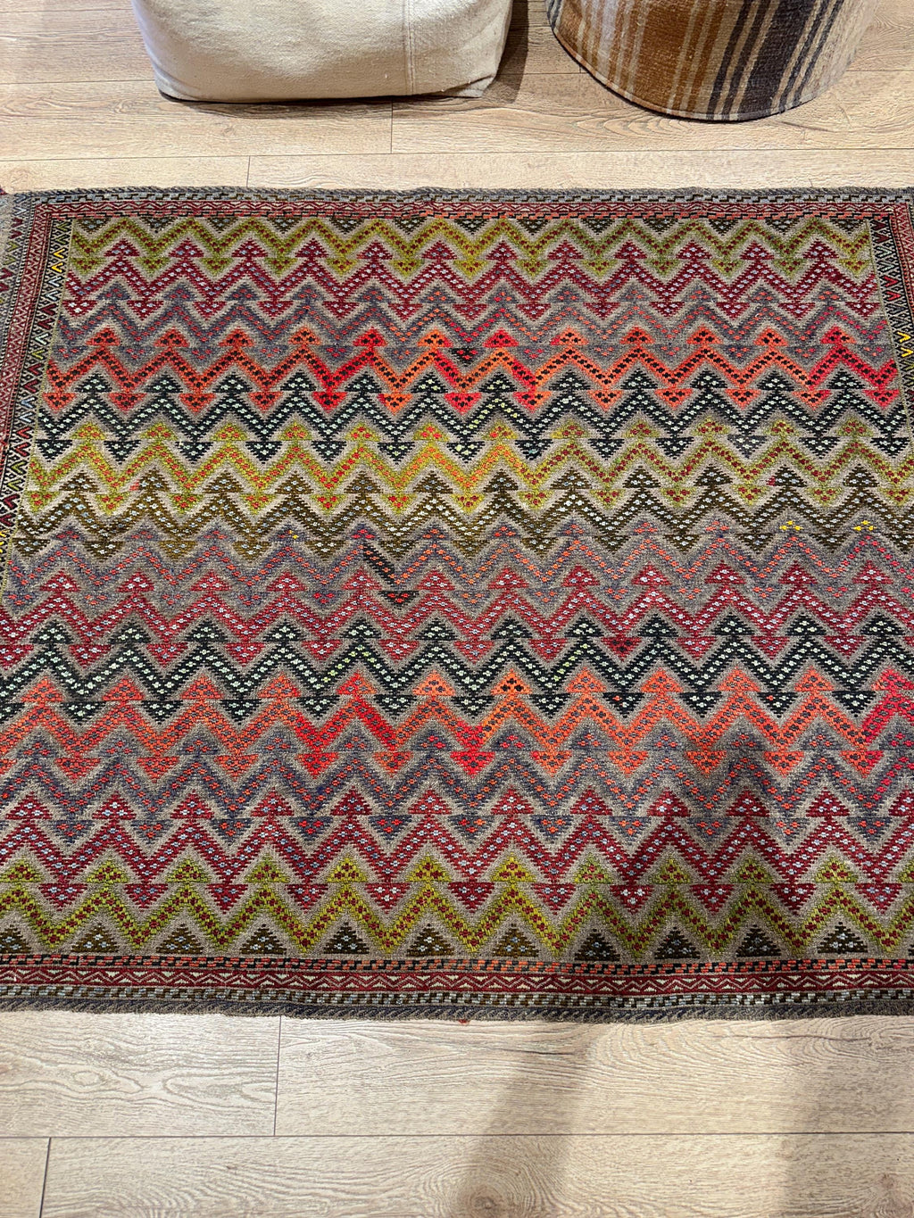 Vintage Turkish Kilim Rug, Handwoven Wool Area Rug (4.3 x 5.5 ft)