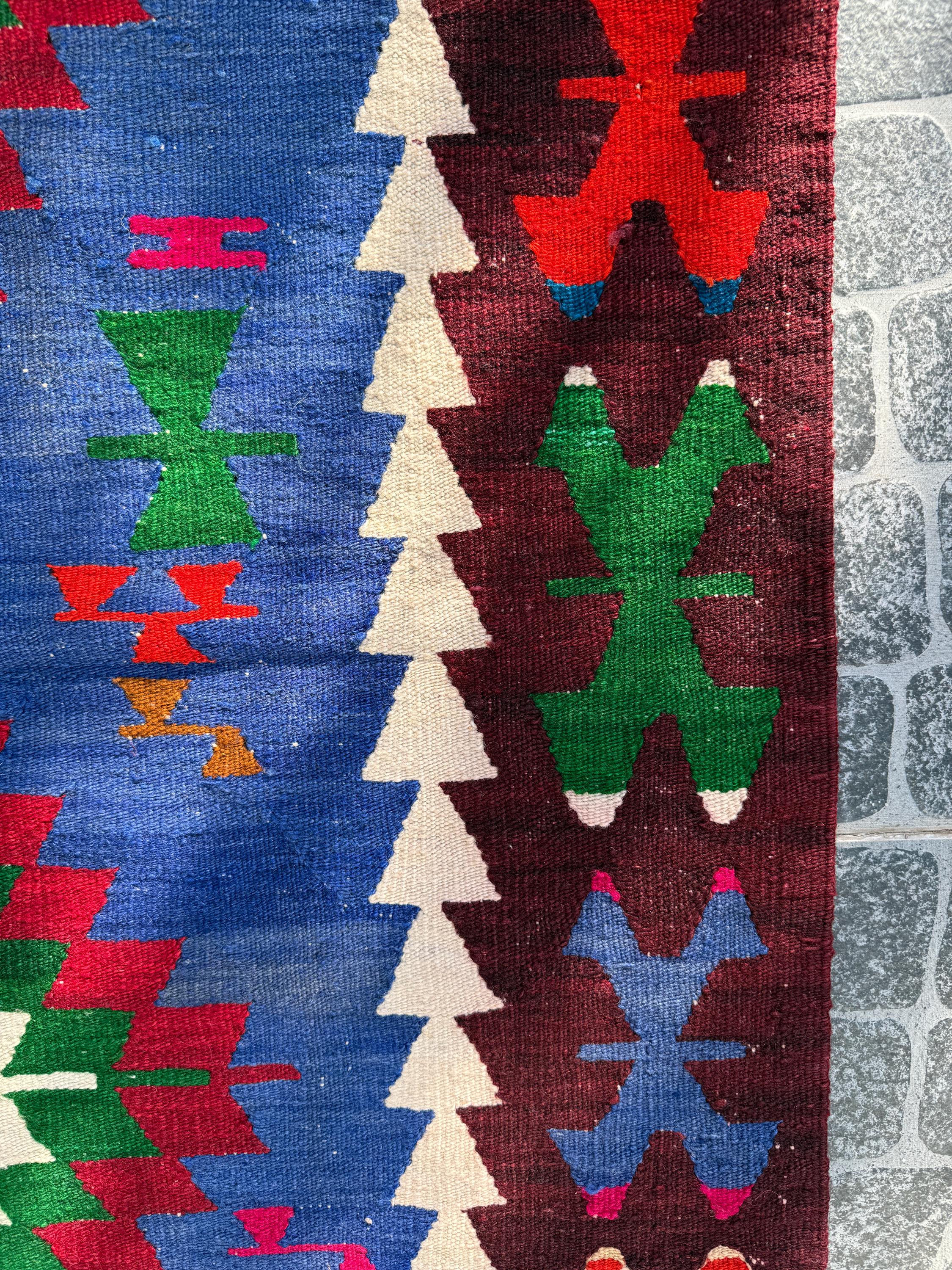 Vintage Turkish Kilim Rug, Handwoven Wool, Bohemian Decor (2.85x4.30 ft)