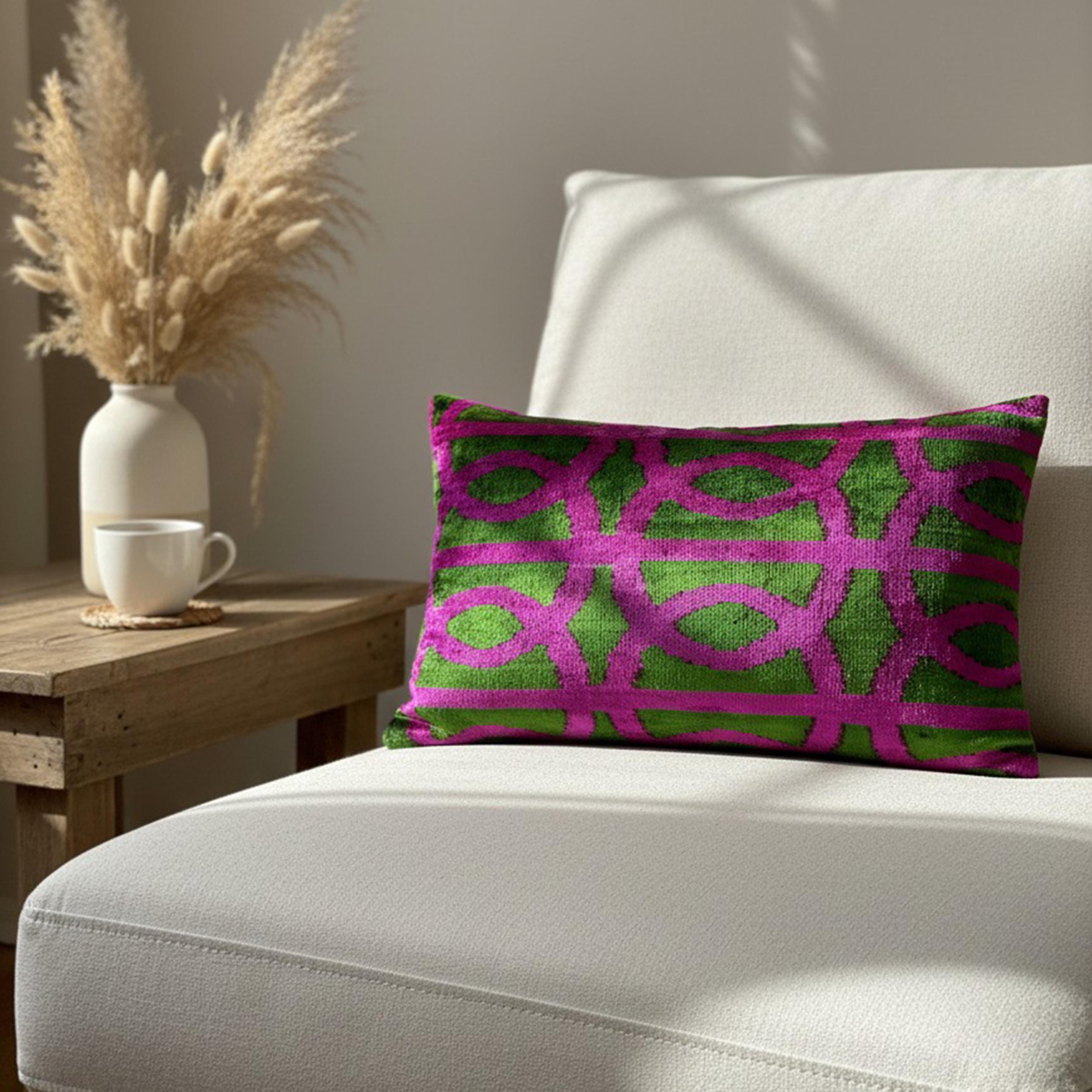 Bold Pink and Green Velvet Pillow Cover 16x24