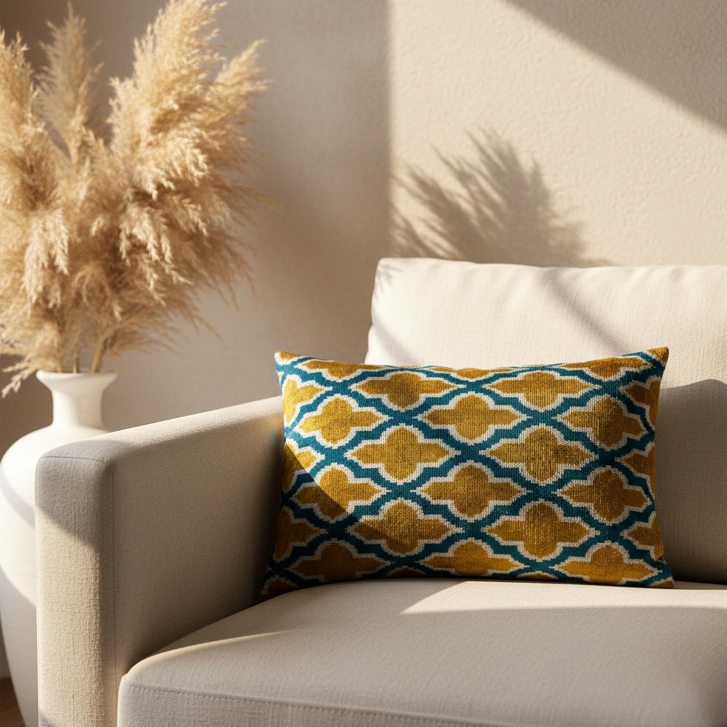 Mustard Yellow & Blue Ikat Pillow Cover 16x24