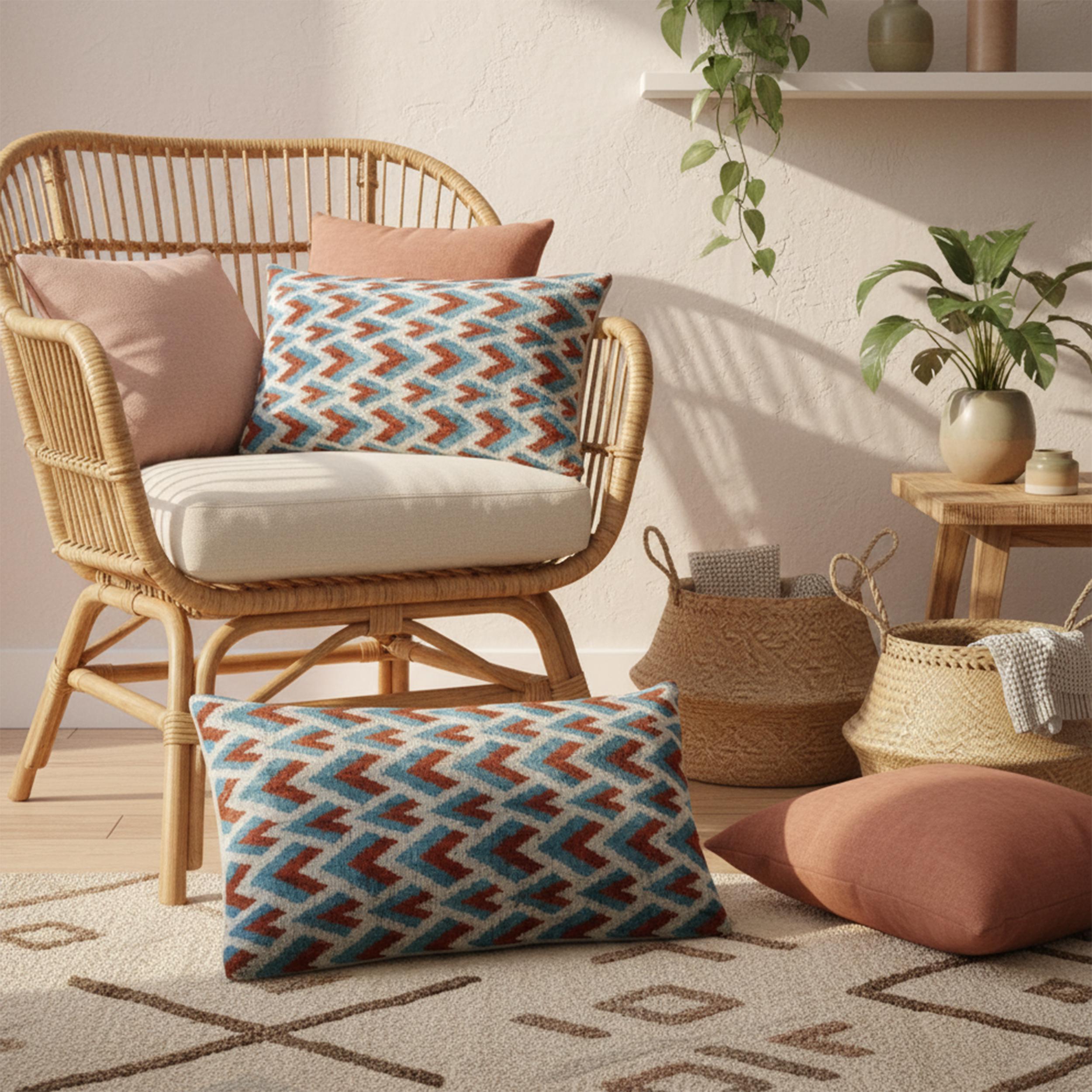 Blue and Rust Chevron Velvet Pillow Cover 16x24