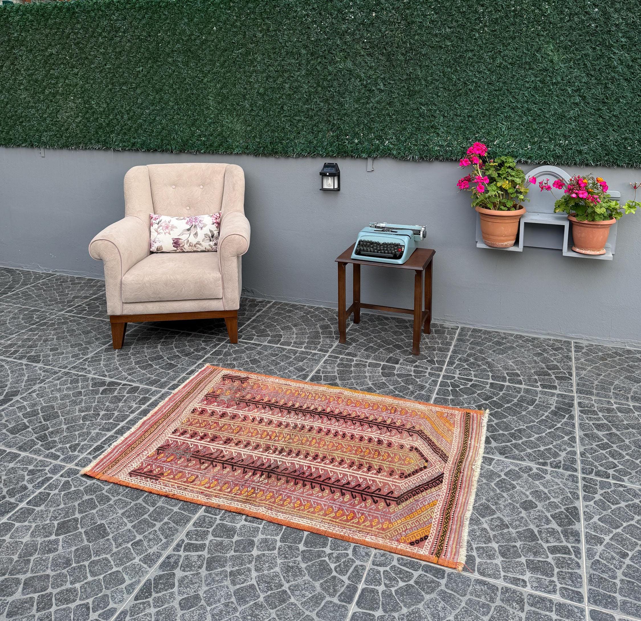 Vintage Turkish Kilim Rug, Handwoven Wool Cicim, Bohemian Decor (2.95x4.46 ft)