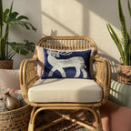 White Deer Motif on Navy Blue Velvet Pillow Cover 16x24