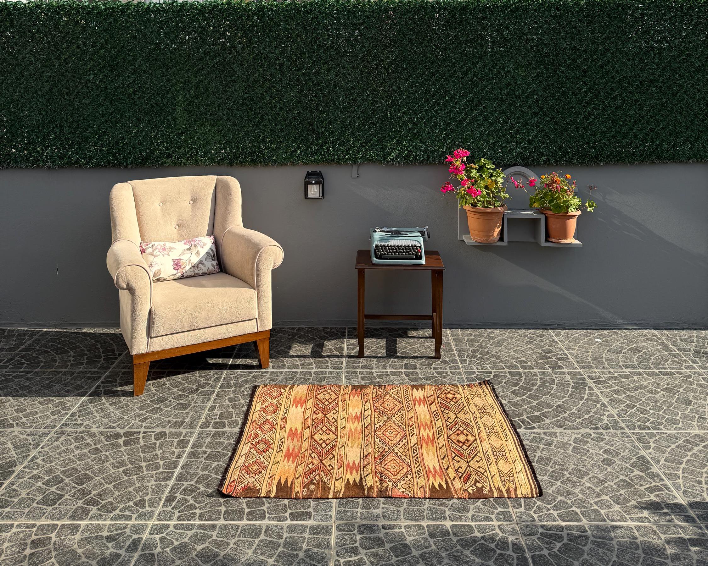 Vintage Turkish Kilim Rug: Handwoven Wool Anatolian Decor (2.92x3.67 ft)