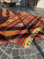 Handwoven Turkish Kilim Rug: Bohemian Geometric Vintage Accent Rug (4x6)