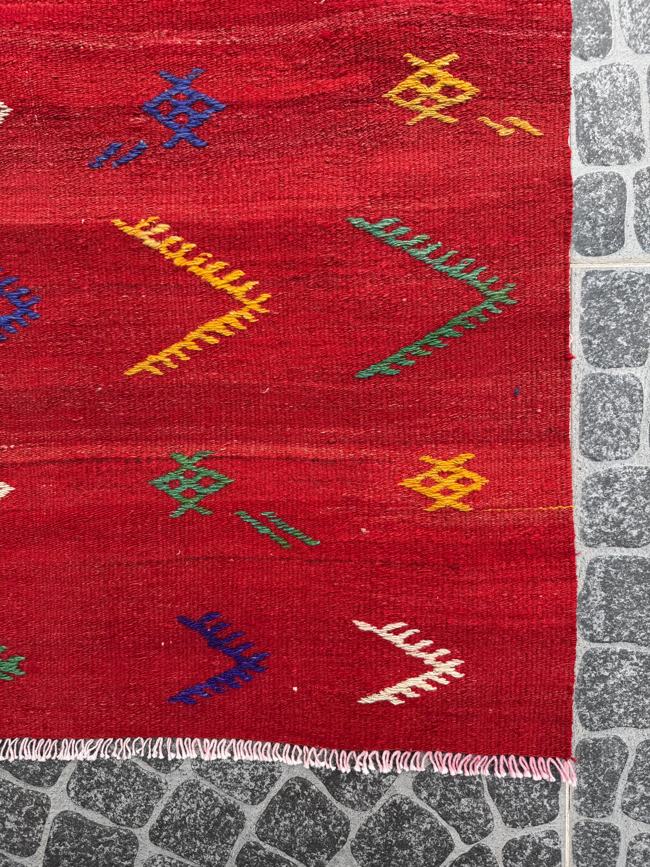 Vintage Turkish Kilim Rug, Handwoven Wool Cicim Rug (1.90x3.81 ft)