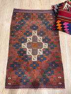 Vintage Turkish Kilim Rug, Handwoven Wool, Bohemian Area Rug (3.02x4.86 ft)