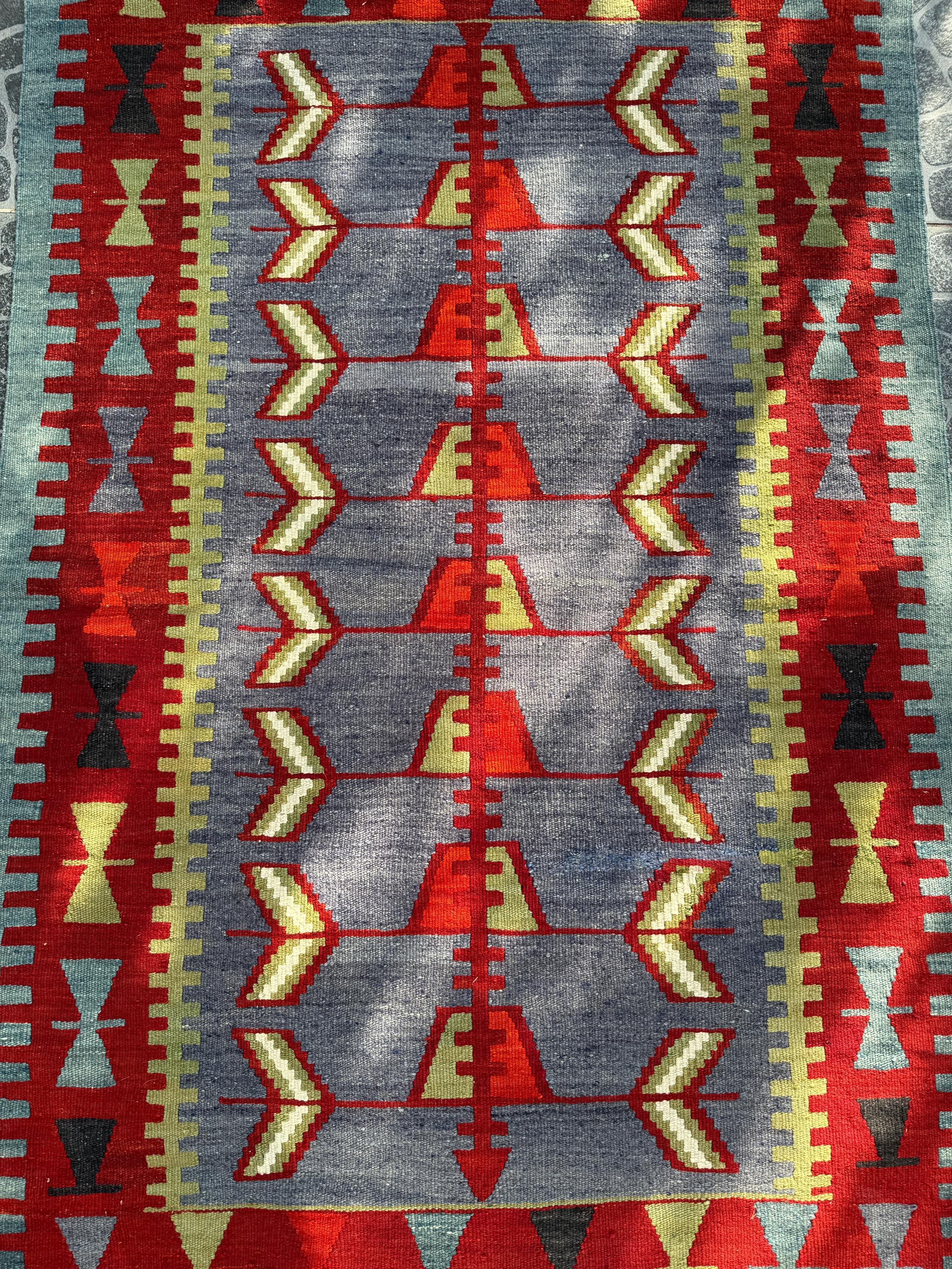 Vintage Handwoven Turkish Kilim Rug, Geometric Wool Rug (3.18x4.76 ft)