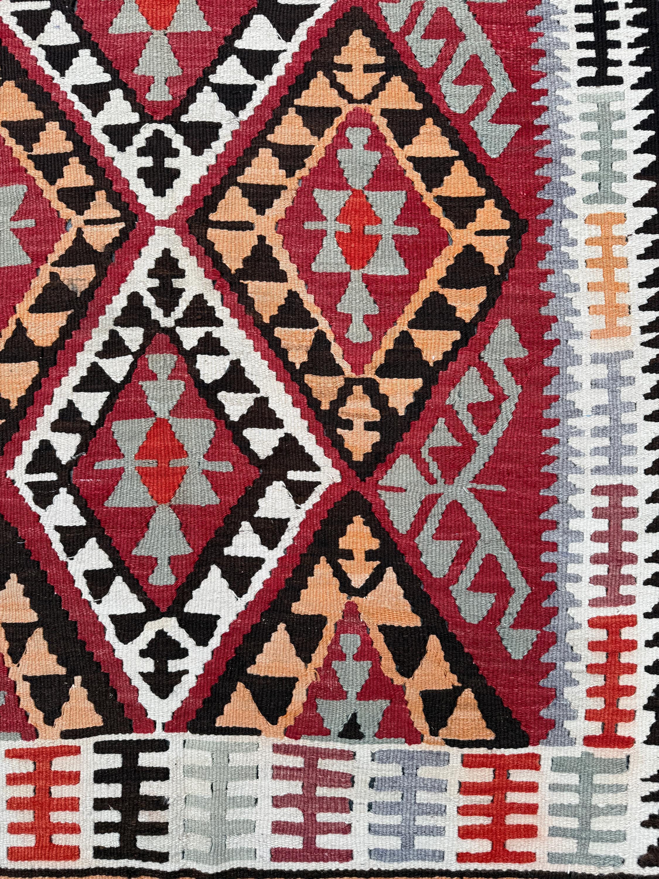 Vintage Handwoven Turkish Kilim Rug: Tarak Motif Wall Hanging (3.44x9.38ft)