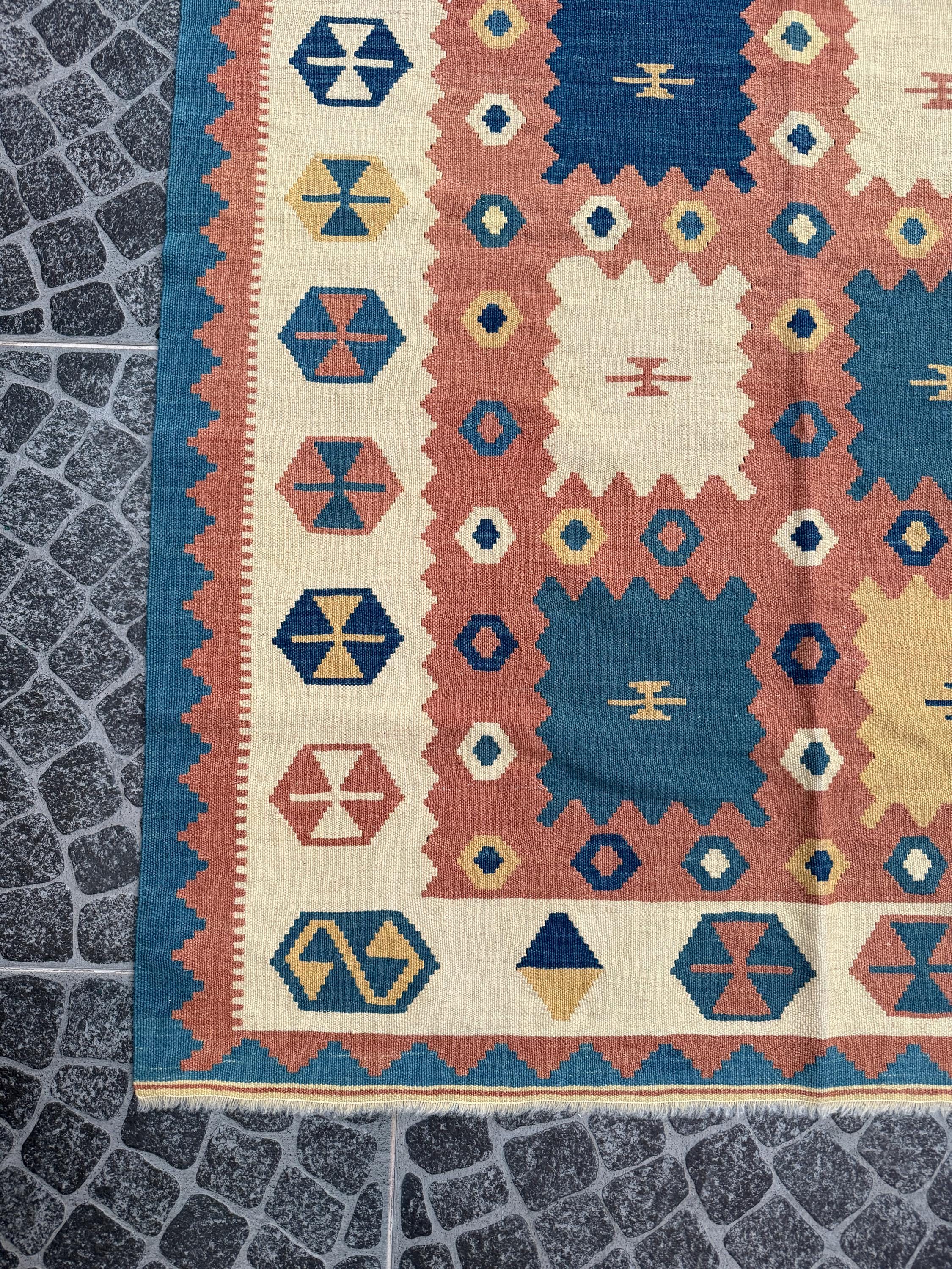 Vintage Turkish Kilim Rug, Handwoven Wool, Bohemian Decor (4.13x5.74 ft)