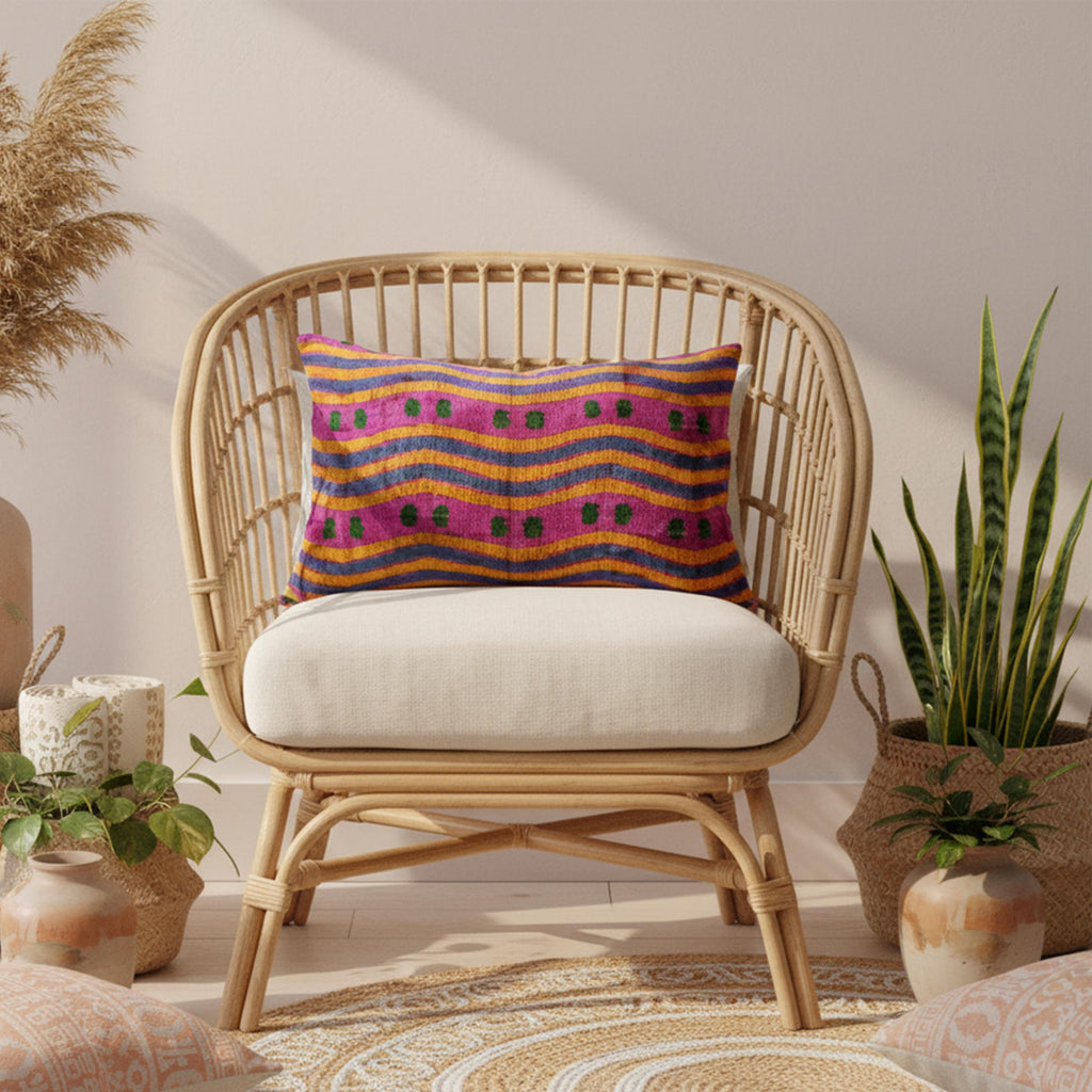 Pink Yellow Green Wavy Velvet Pillow Cover 16x24