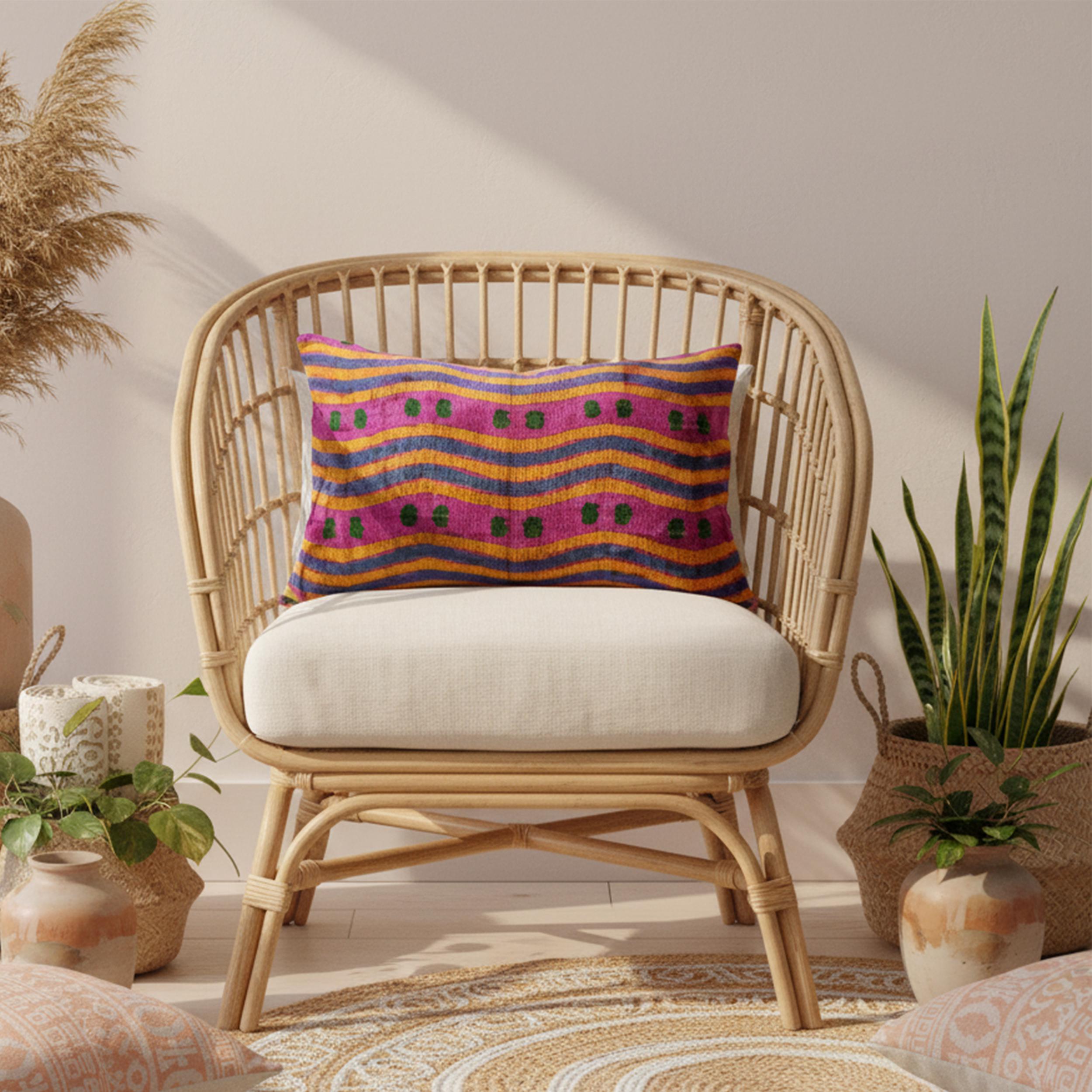 Pink Yellow Green Wavy Velvet Pillow Cover 16x24