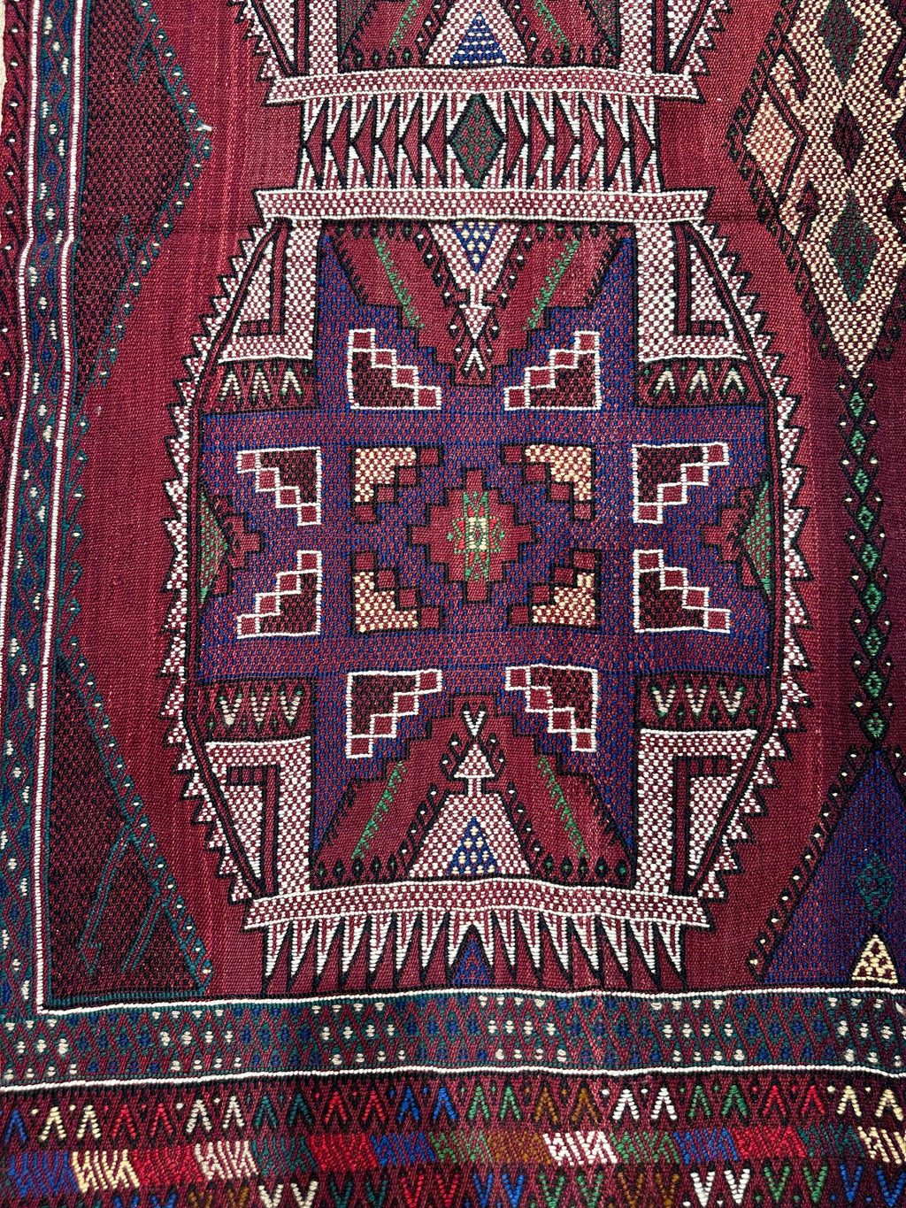 Vintage Turkish Kilim Rug, Handwoven Wool, Geometric Tribal Design (4.46 x 6.56 ft)