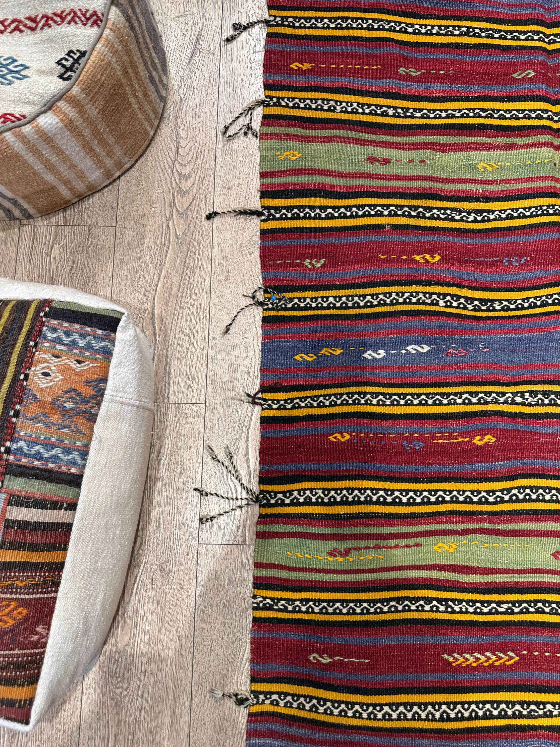 Vintage Turkish Kilim Rug, Multicolor Wool Anatolian Rug (3.8 x 7.8 ft)