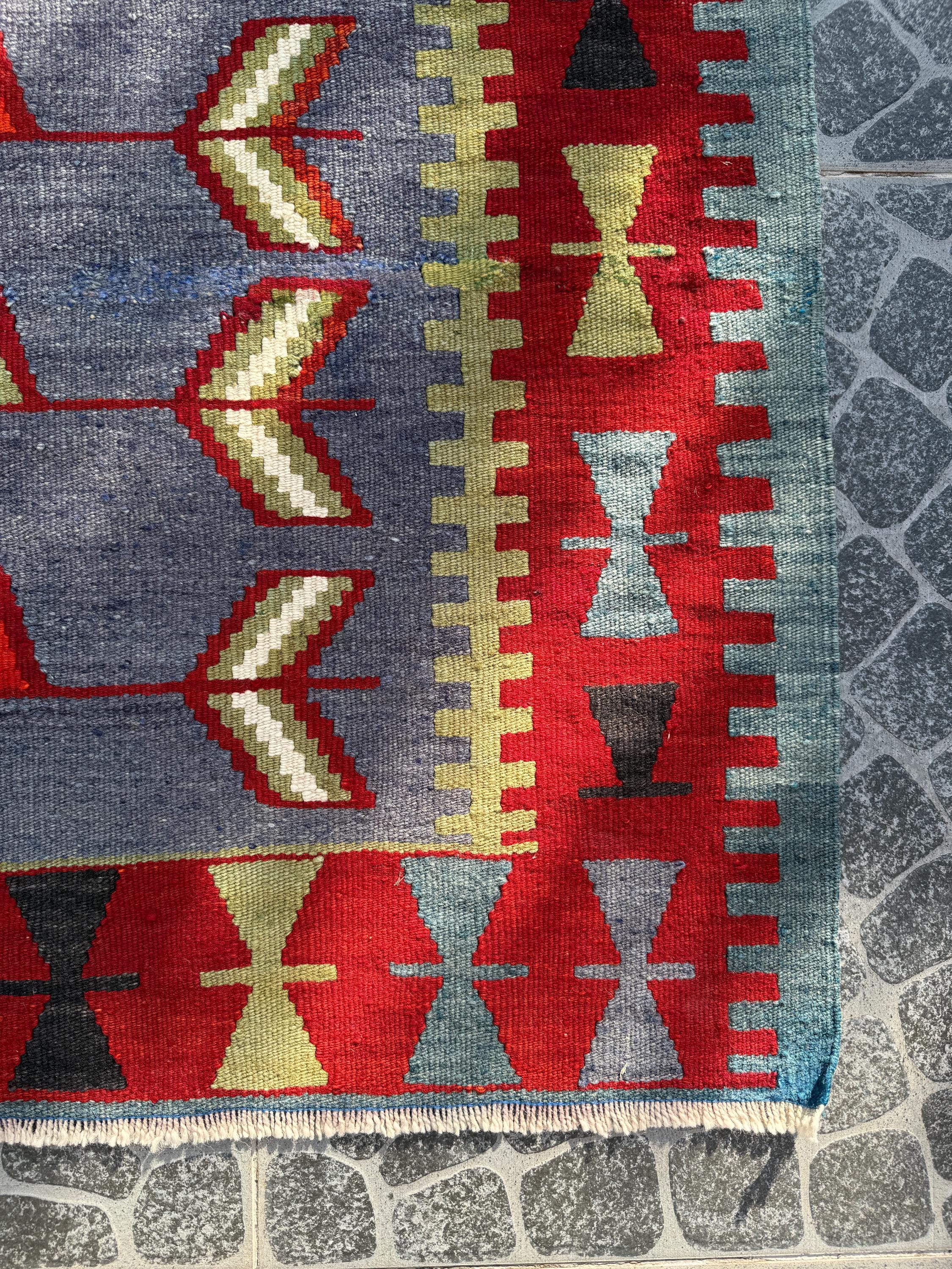 Vintage Handwoven Turkish Kilim Rug, Geometric Wool Rug (3.18x4.76 ft)