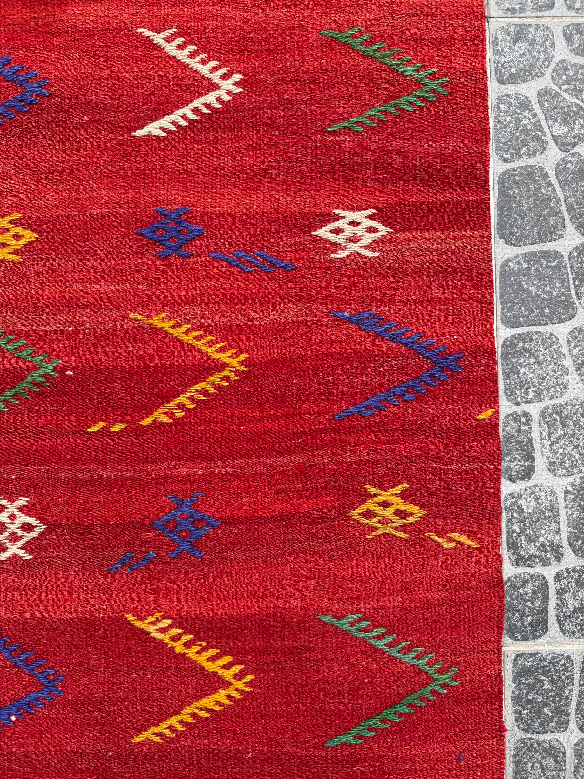 Vintage Turkish Kilim Rug, Handwoven Wool Cicim Rug (1.90x3.81 ft)