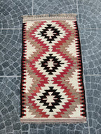 Vintage Turkish Cicim Kilim Rug, Handwoven Geometric Wool, 2.30x4.00 ft