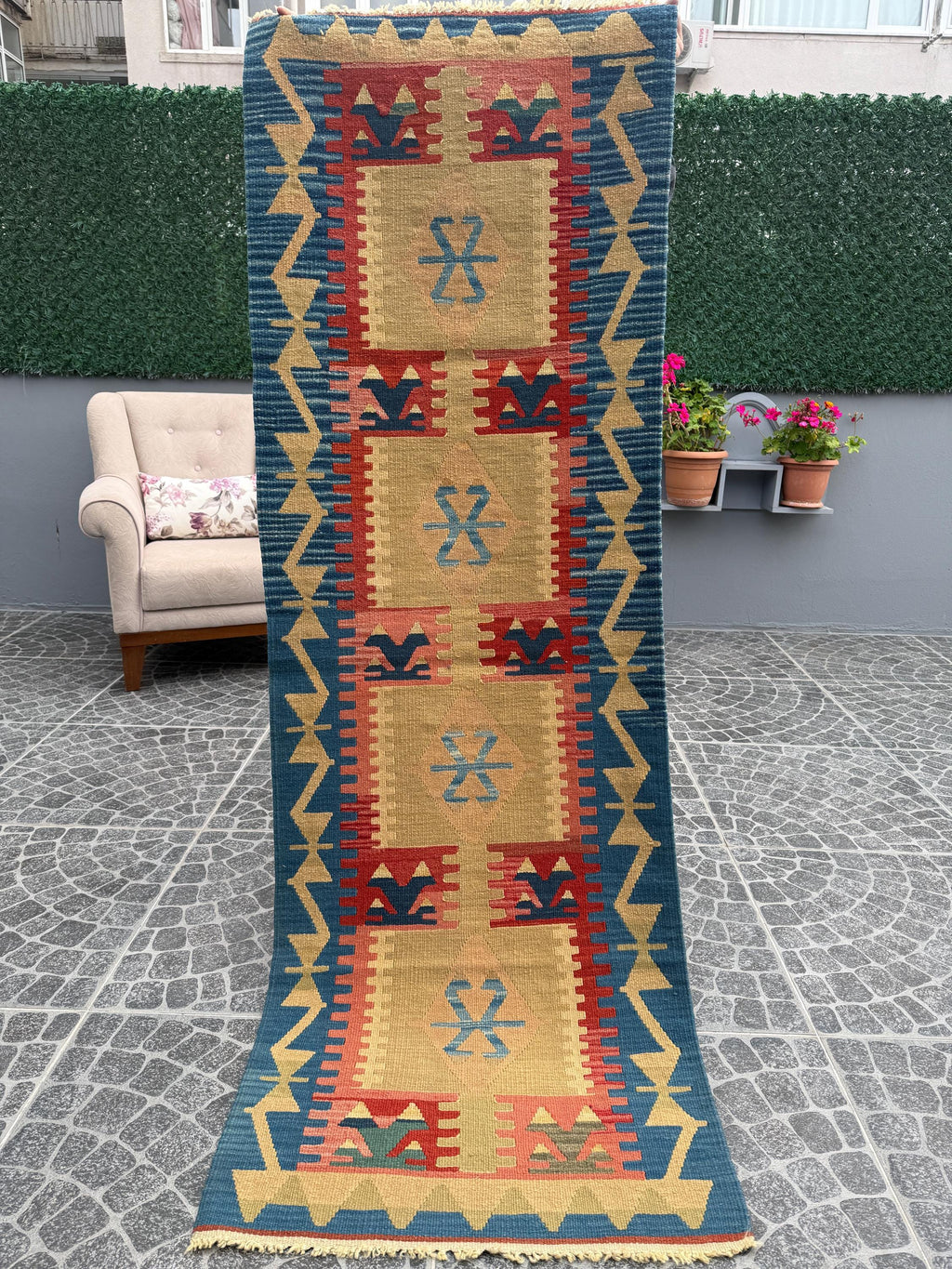 Vintage Turkish Kilim Rug, Handwoven Wool Runner (2.30x6.60 ft)