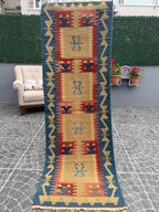 Vintage Turkish Kilim Rug, Handwoven Wool Runner (2.30x6.60 ft)