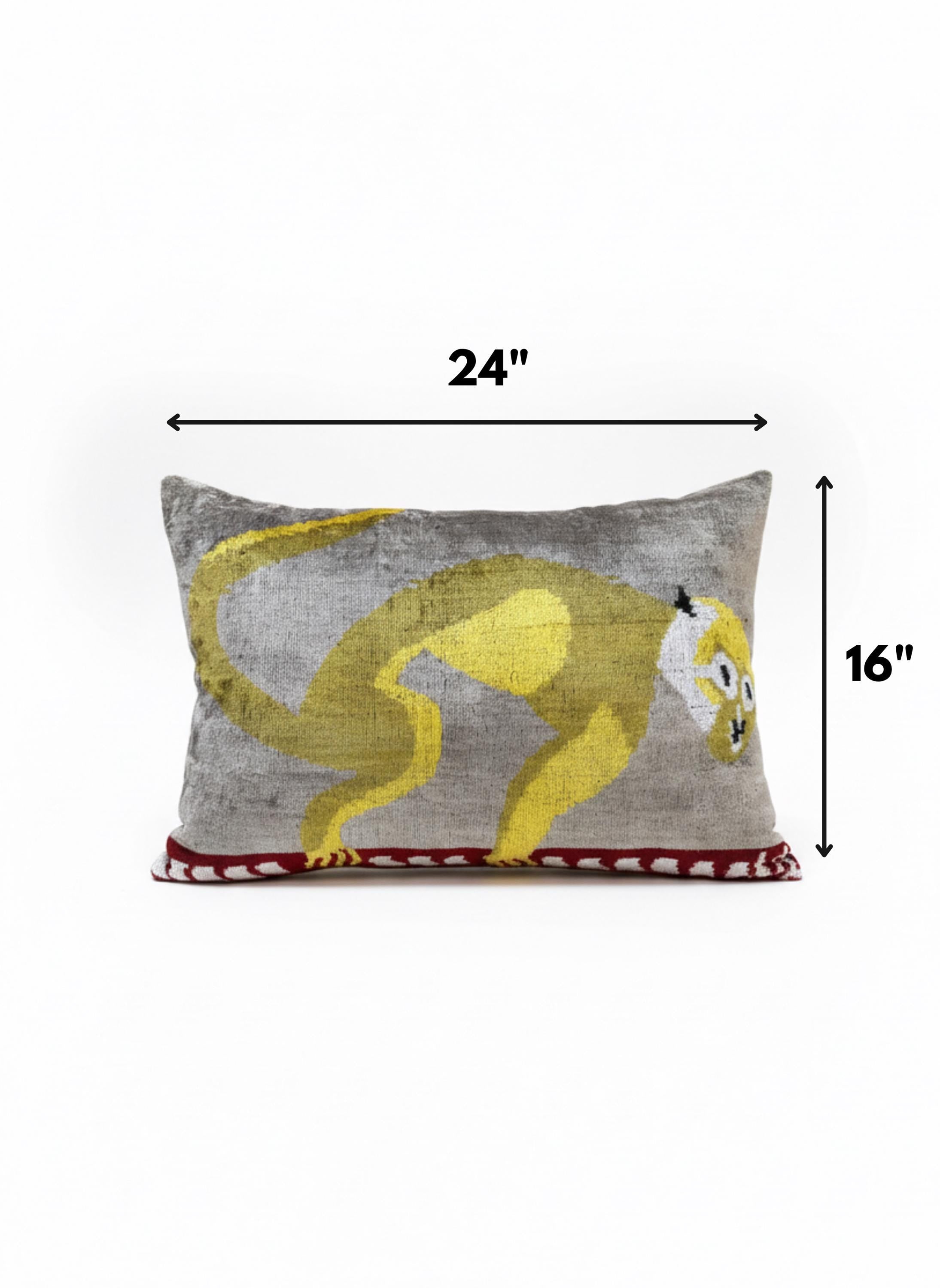Yellow Monkey Animal Velvet Pillow Cover 16x24