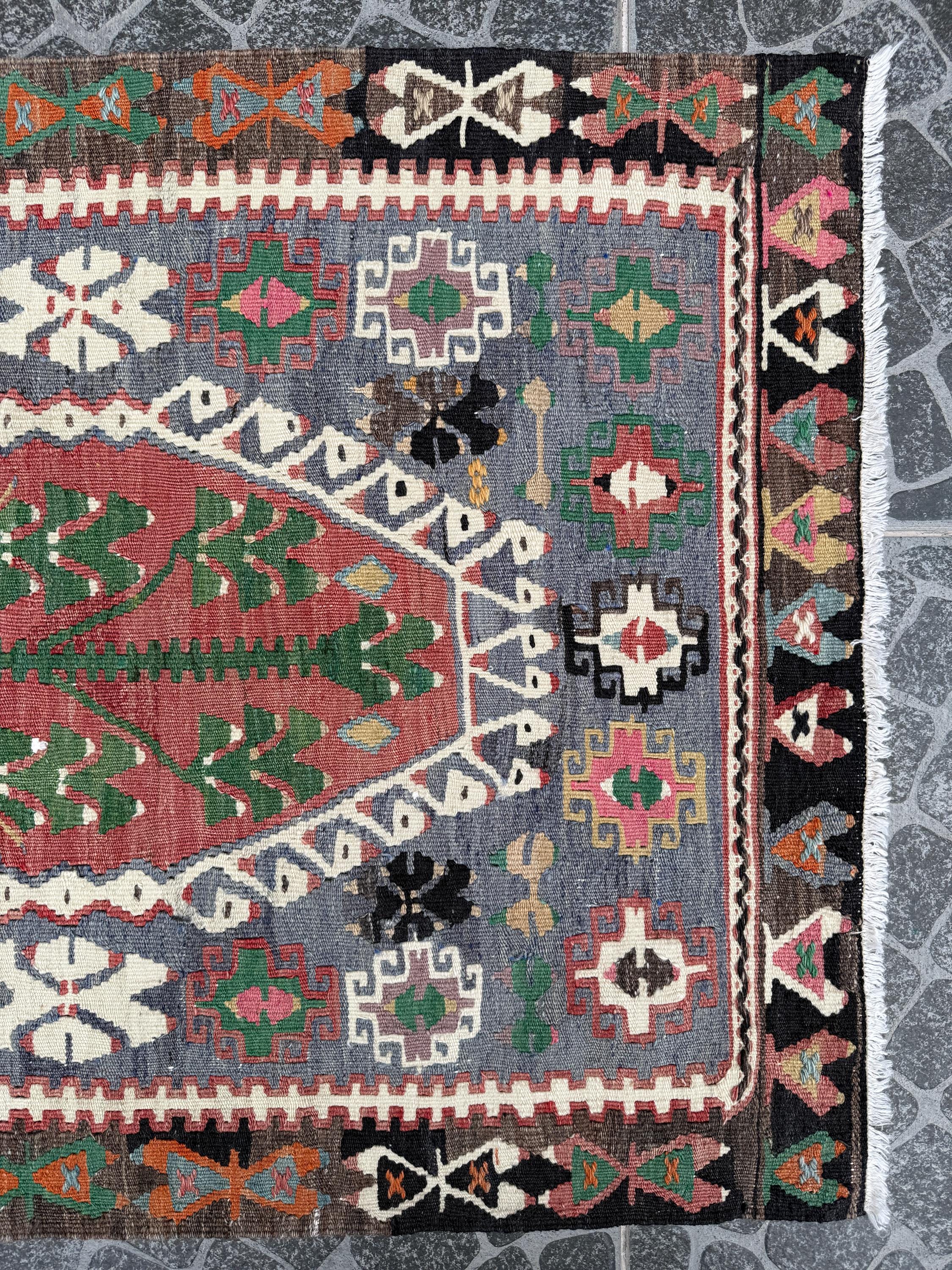 Vintage Turkish Kilim Rug, Tree of Life, Handwoven Wool (2.53x4.20 ft)